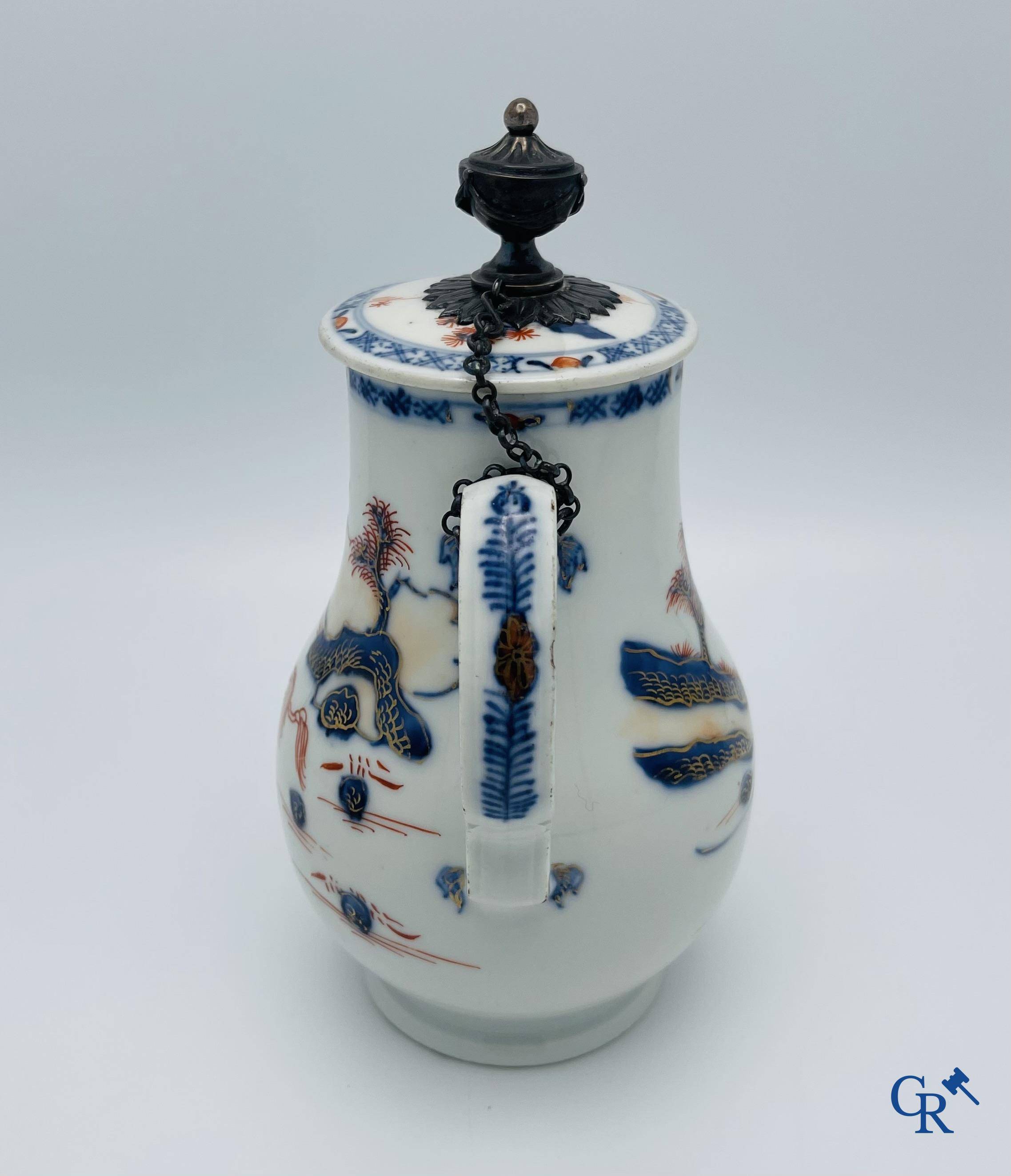 Asian Art: A Chinese silver mounted imari style lid jug. Qianlong period.