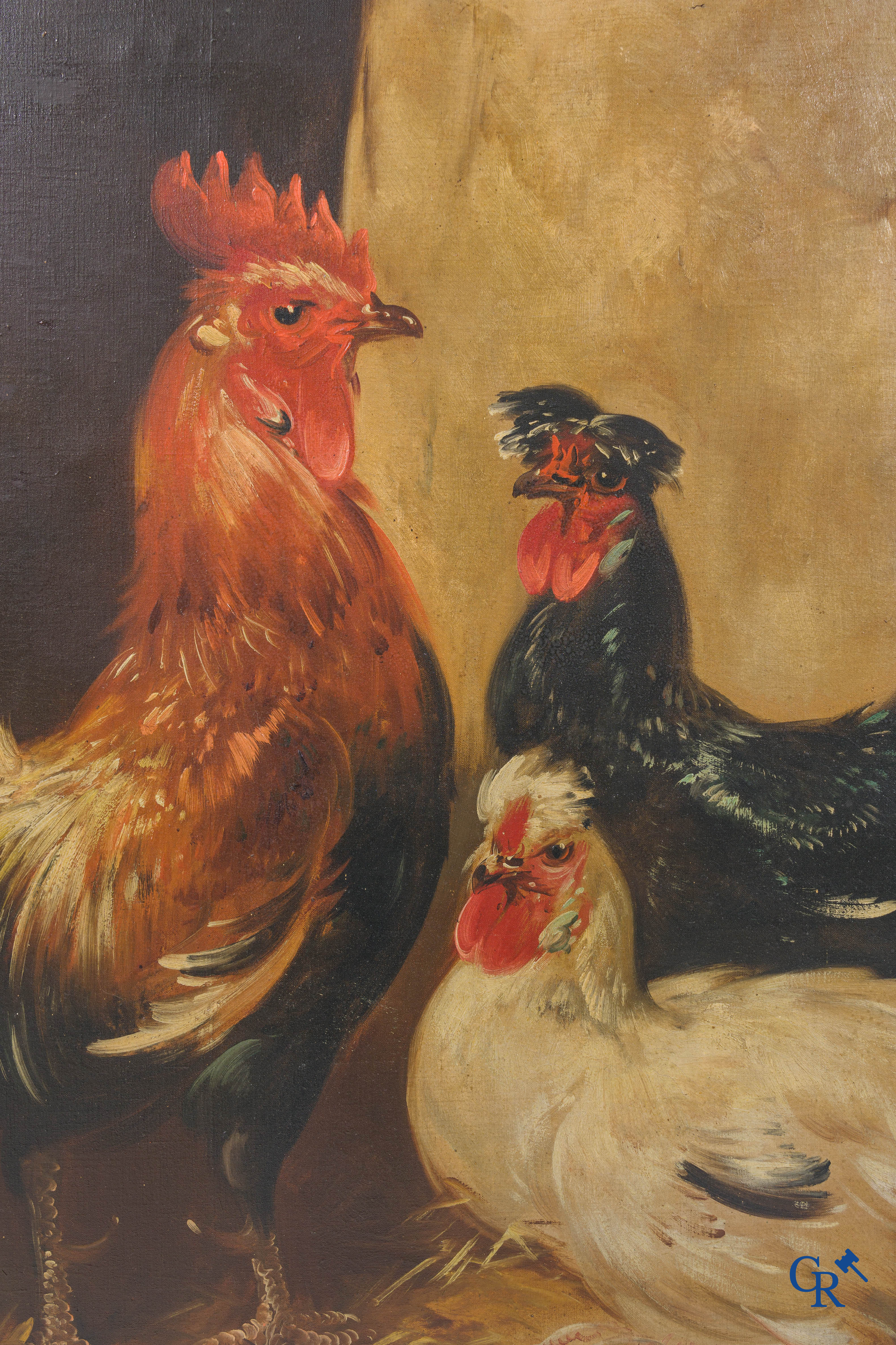 P.H. Schouten, Het hoenderhok. Olie op doek. Gesigneerd linksonder.