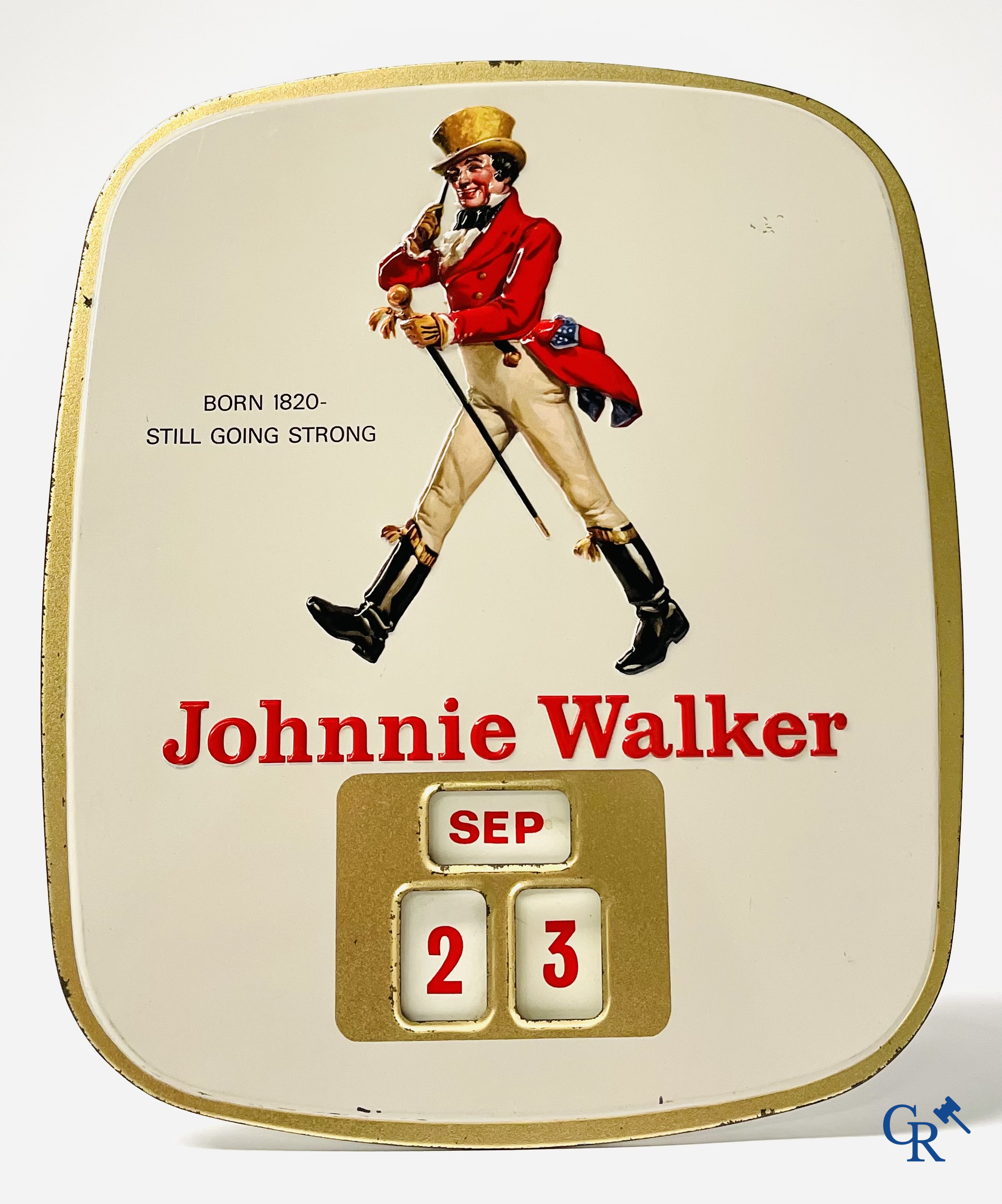 Johnnie Walker, un calendrier publicitaire en tôle lithographiée. Années '50.