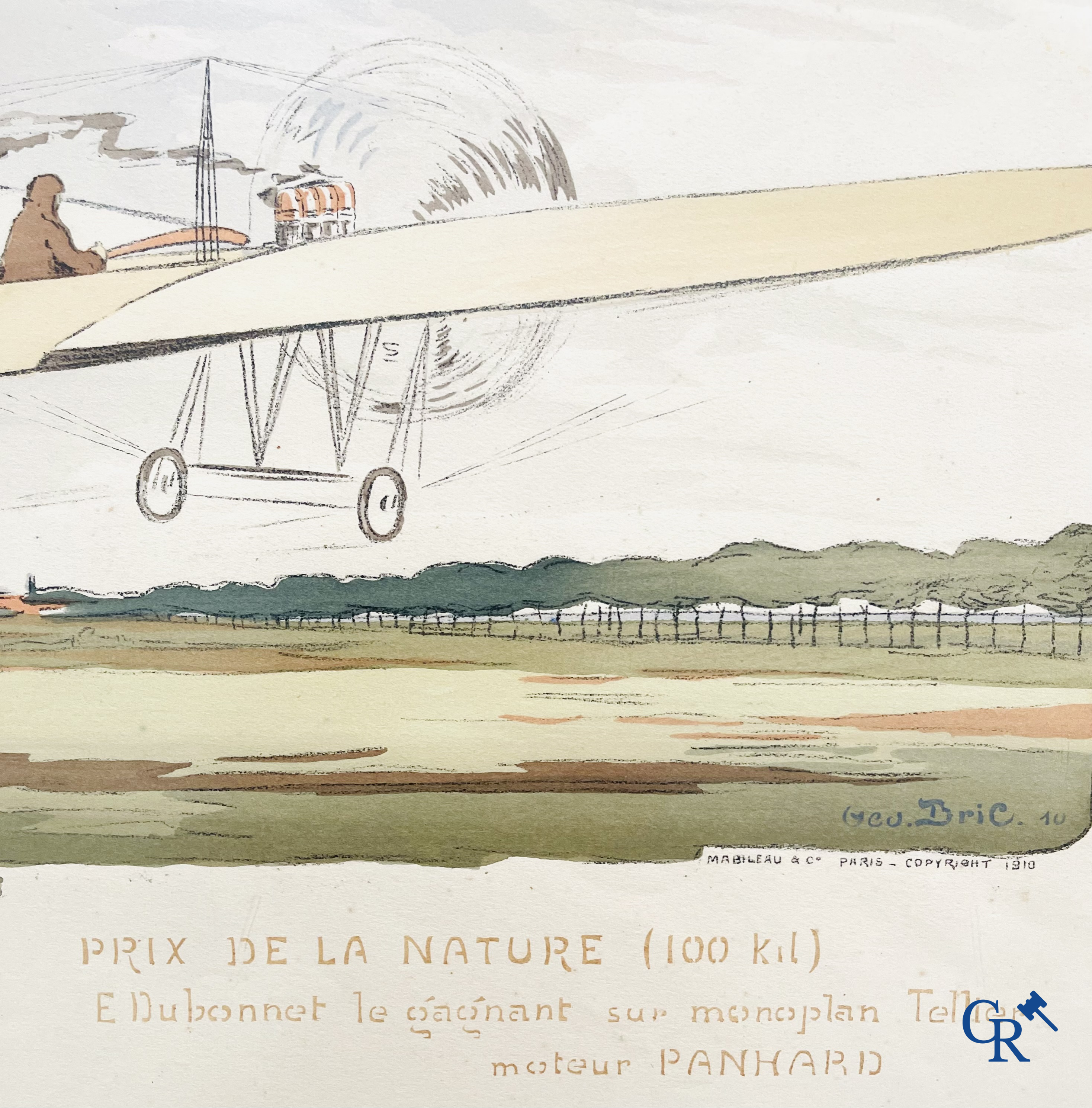 Georges Geo-Bric, Colours lithography. Emile Dubonnet, le gagnant sur monoplan Tellier. Mabileau Paris 1910.