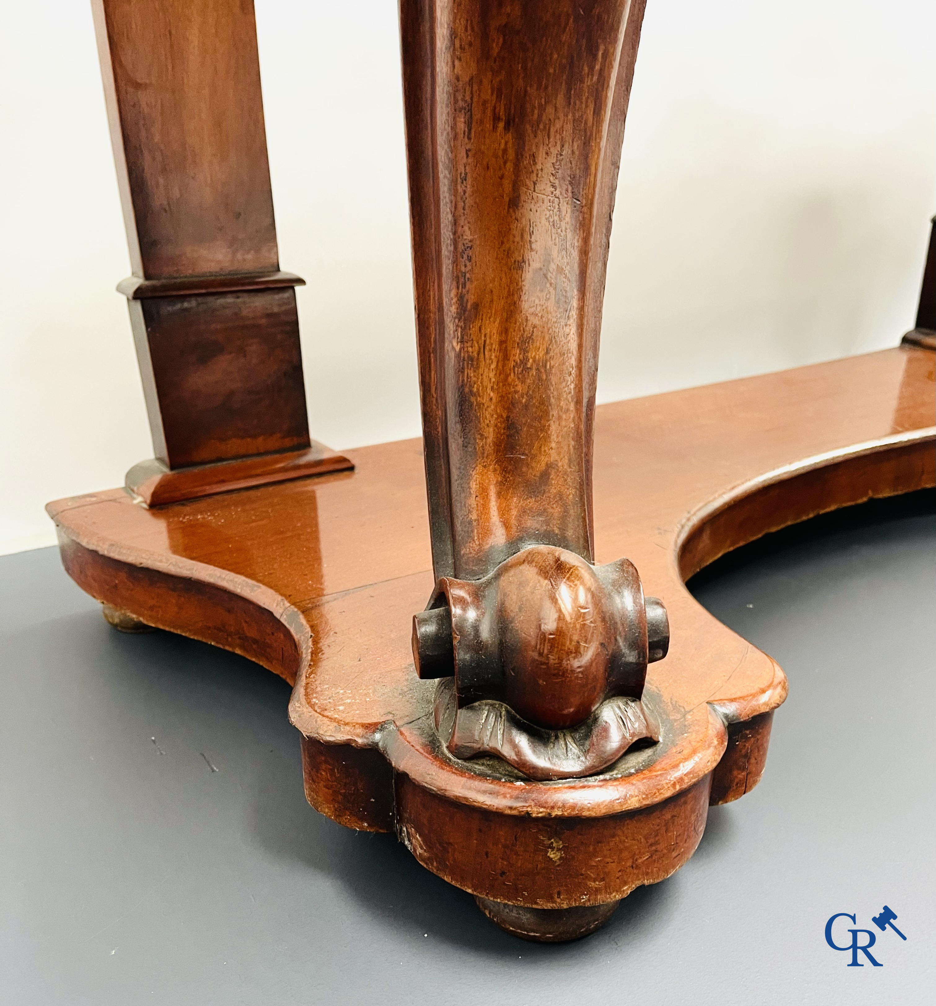 A console with drawer in mahogany and marble. Louis Philippe period.