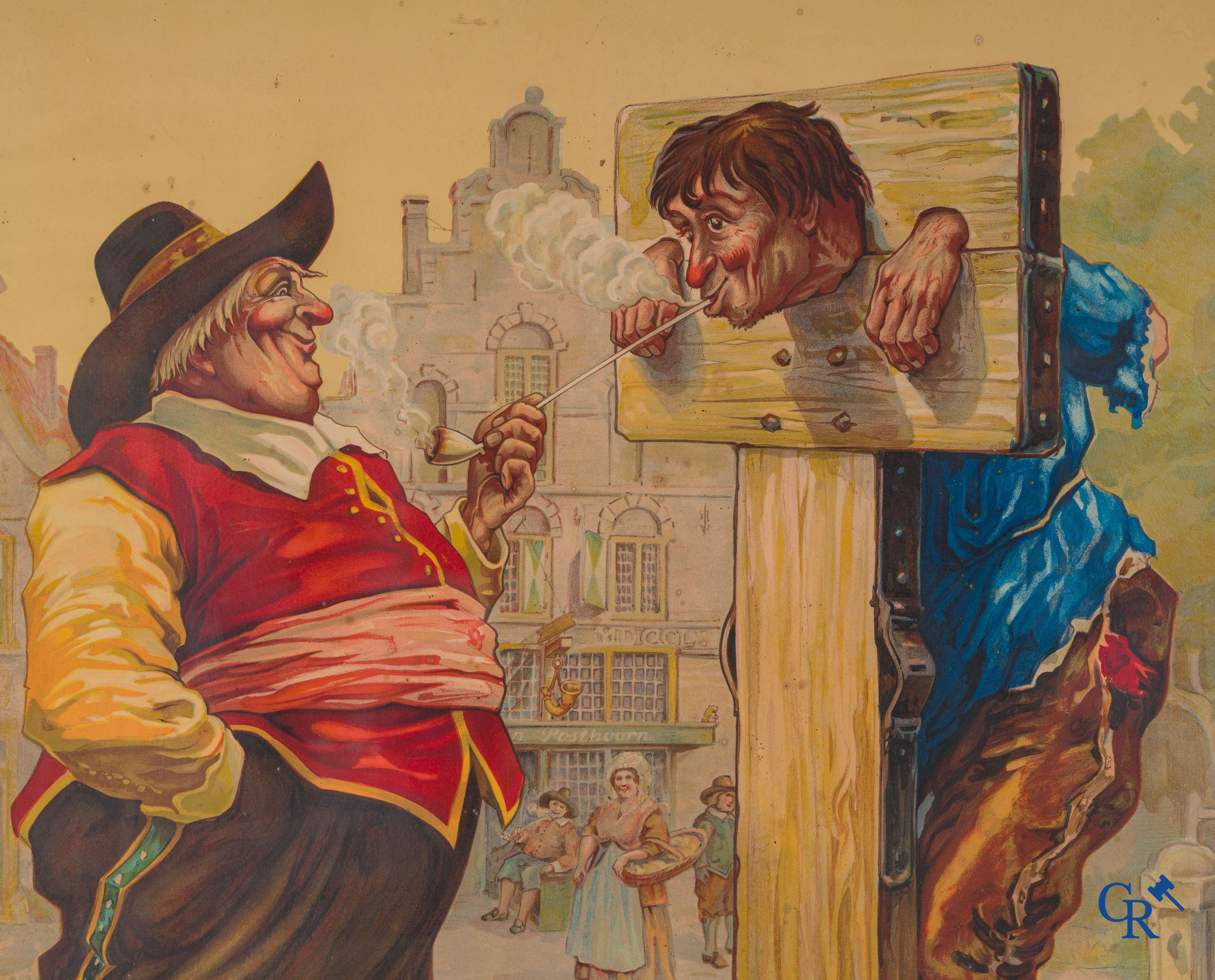 Van Rossem's Troost, lithographie. Publiciteit voor de J.& A.C. van Rossem Koninklijke Tabaksfabriek te Rotterdam.