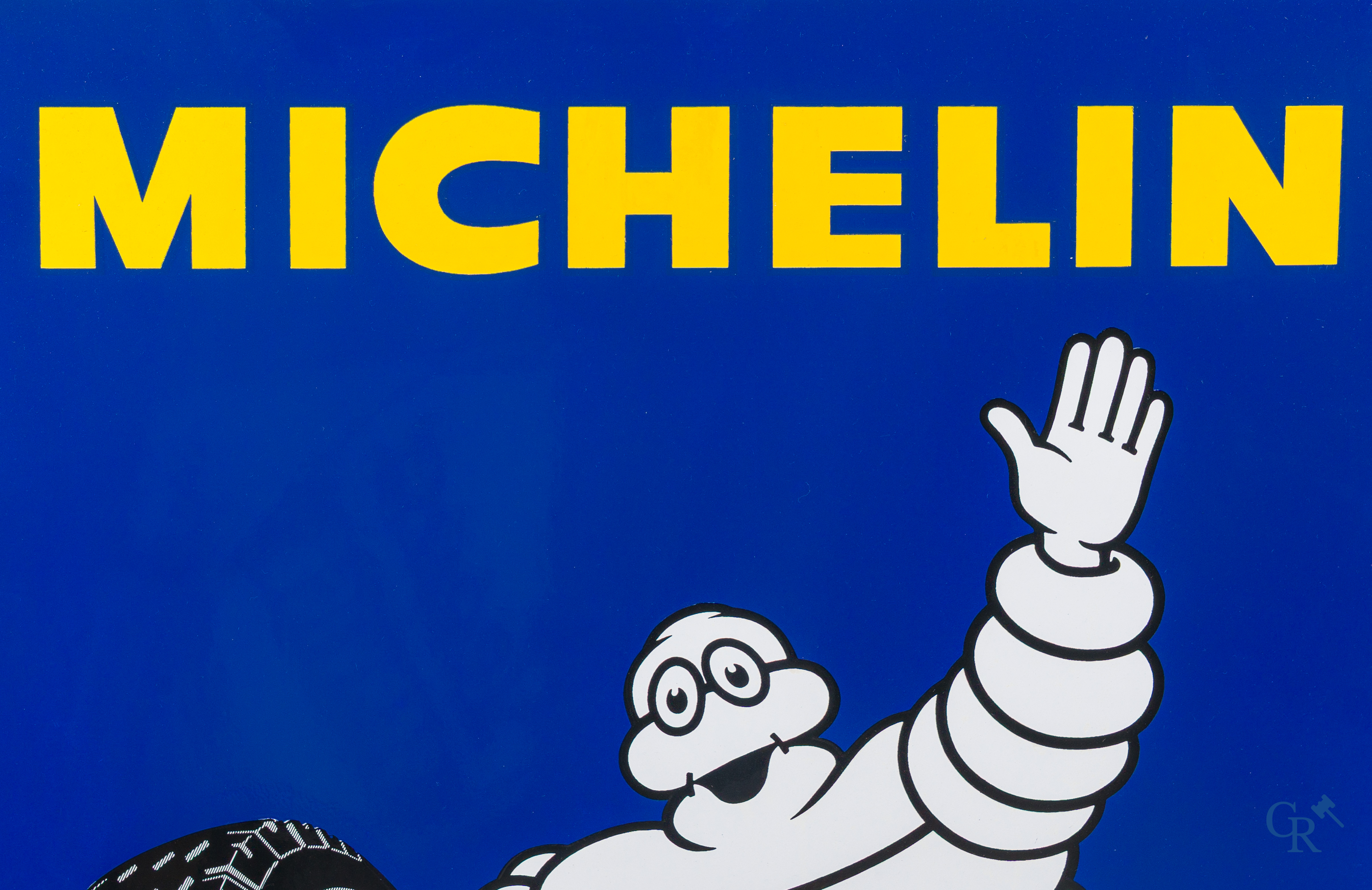 Michelin, emaille reclamebord met bibendum voor Michelin banden. Emaillerie Hexa.