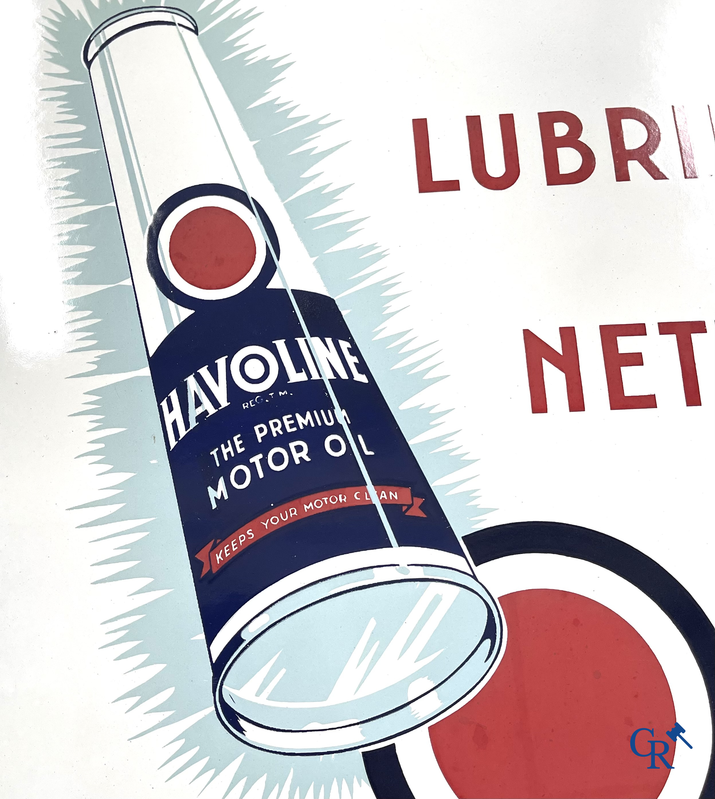 Havoline, enamel advertising sign for motor oil Havoline from the Caltex Petroleum Company. T.P. Bruxelles 1950.