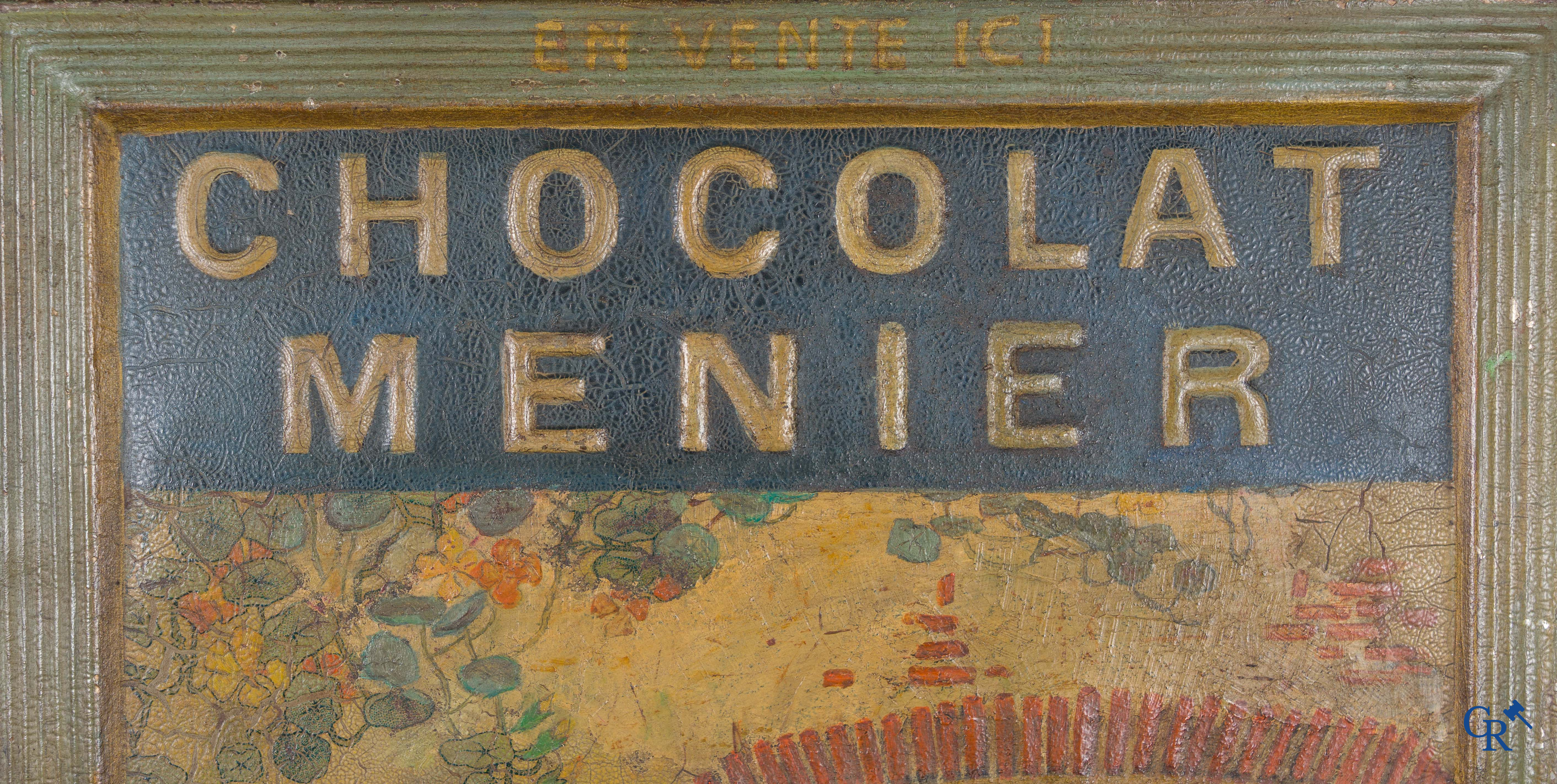 Chocolat Menier, d'après Firmin Bouisset, miroir publicitaire sur tôle peinte. Vers 1920.