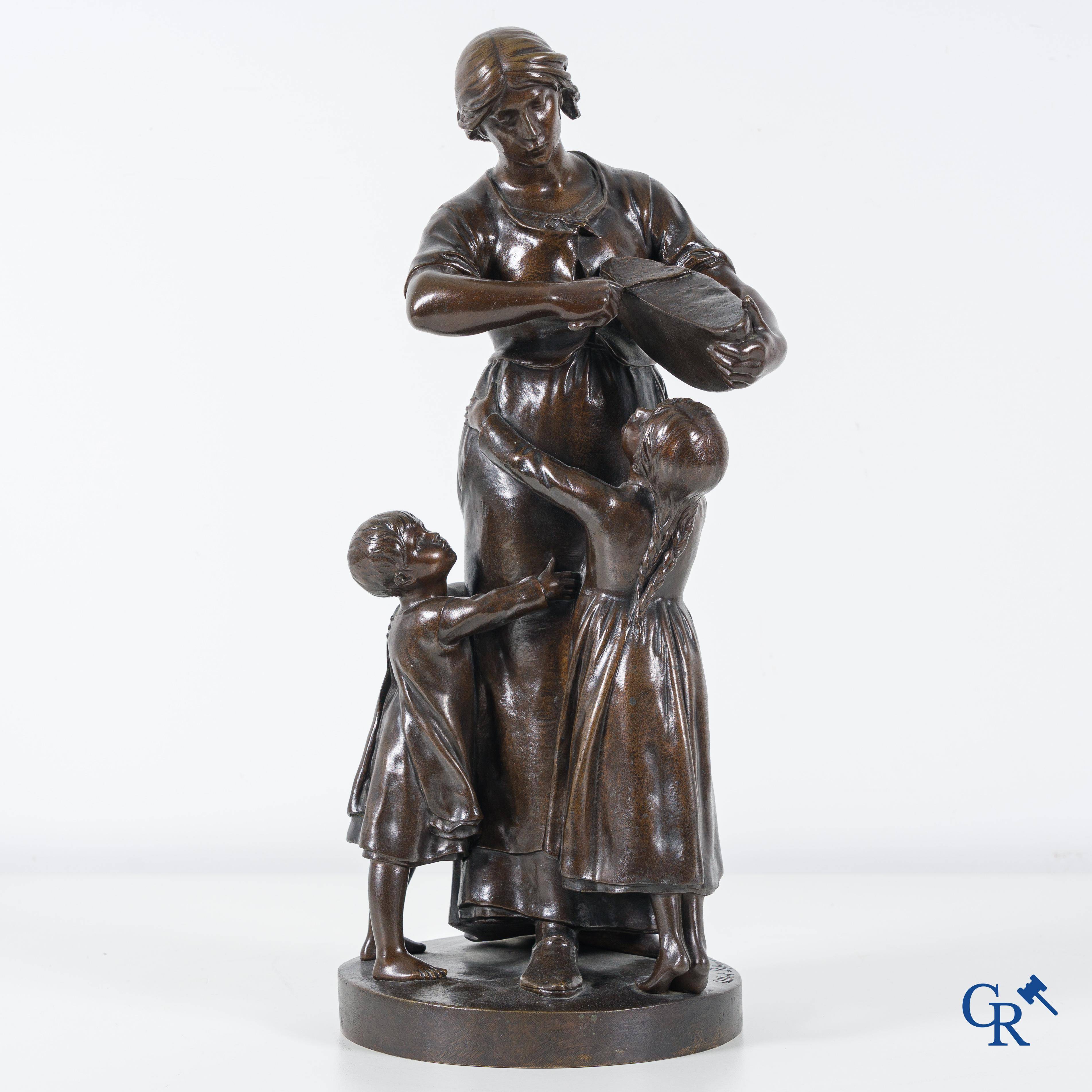 Albert Le Feuvre (1845-1924) "Le Pain" Bronze statue with dark patina.