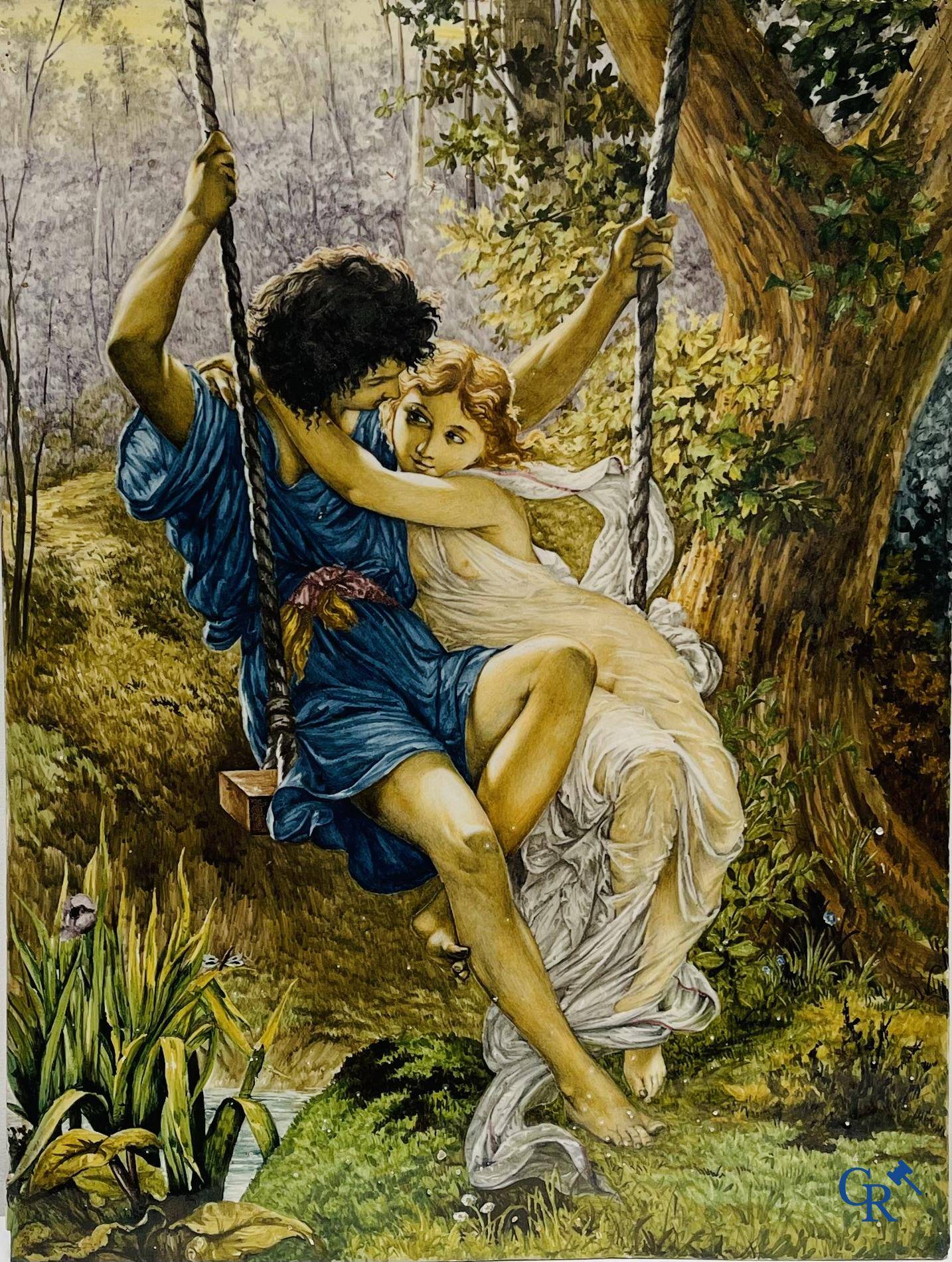 Porcelaine: Grande plaque en faïence italienne.