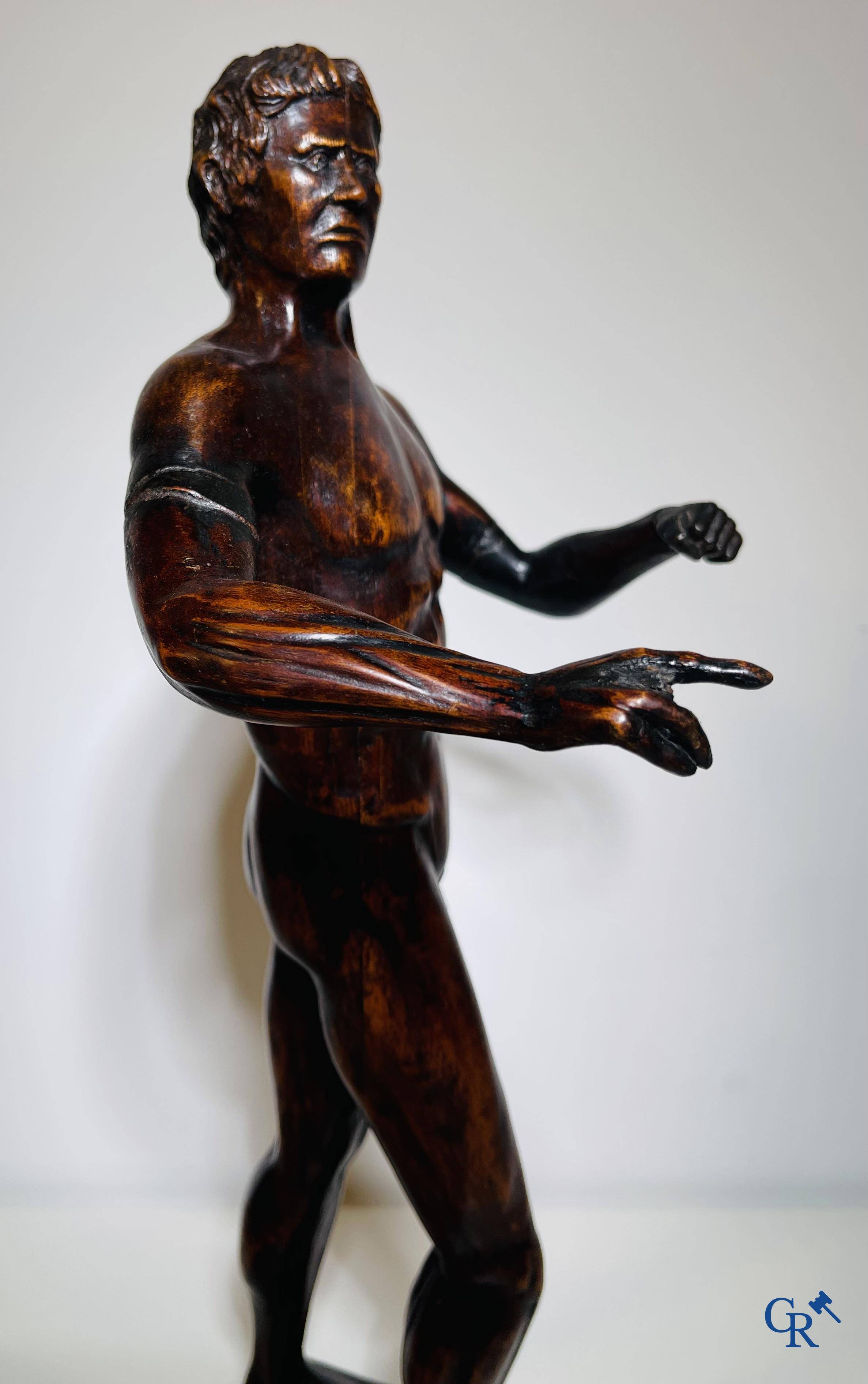 A wooden sculpted model of a standing man. Germany or Italy, 18th-19th century.