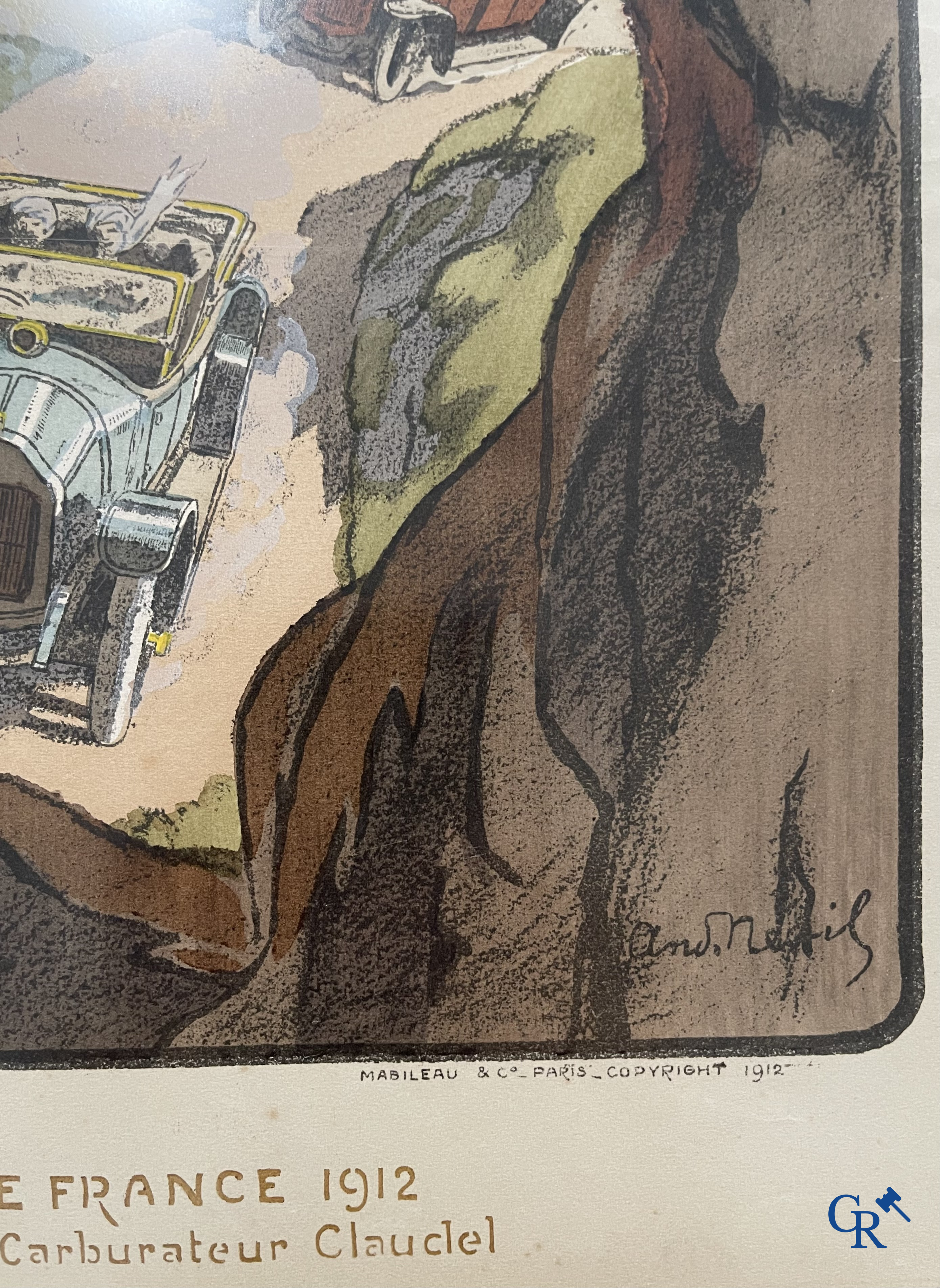 André Nevil, L'équipe "La Licorne" dans le Tour De France 1912. Colour lithography. Mabileau & Comp. Paris 1912.