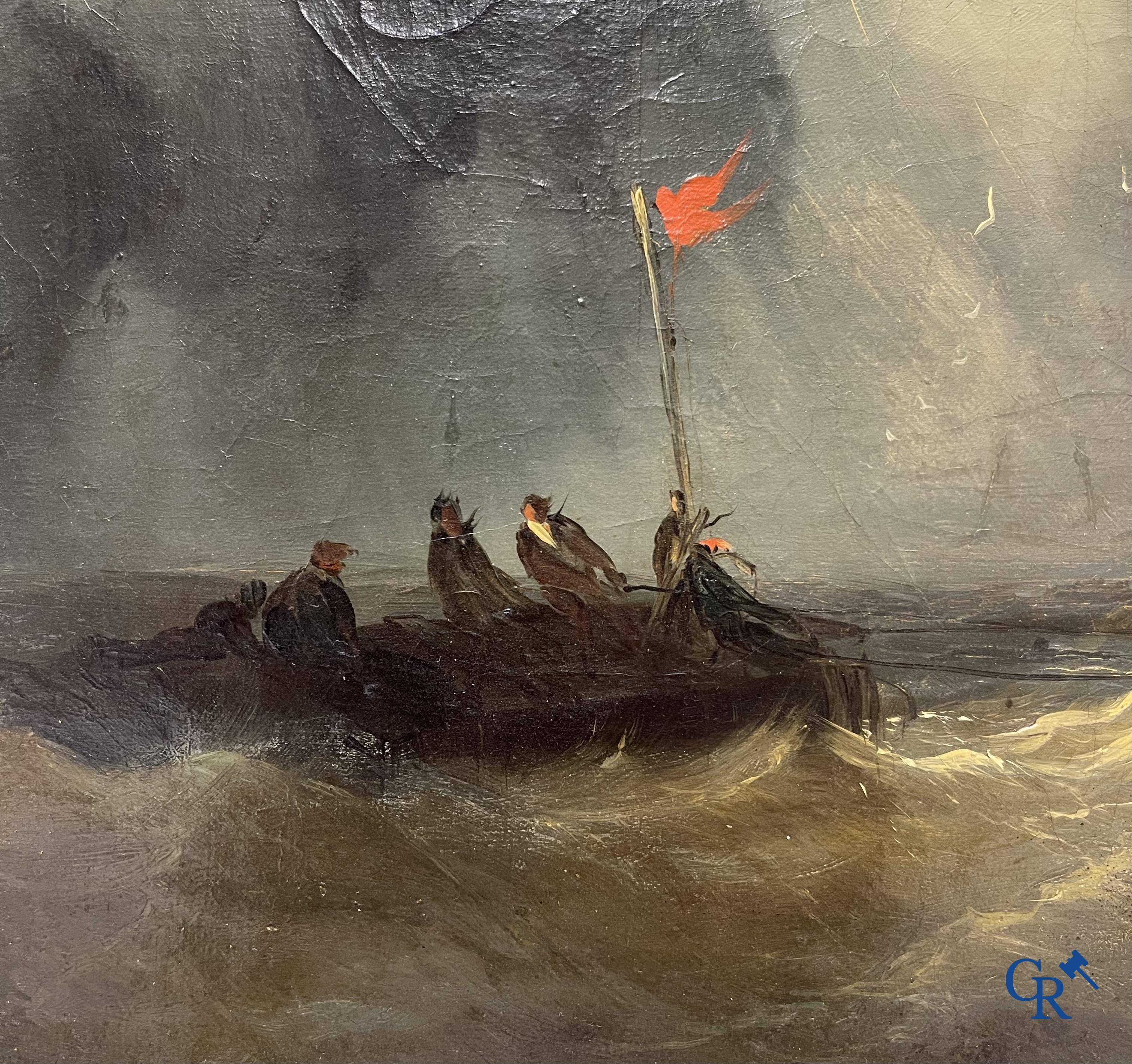 Peinture marine dans le gout de Musin, XIXème siècle. Huile sur toile marouflé sur panneau.