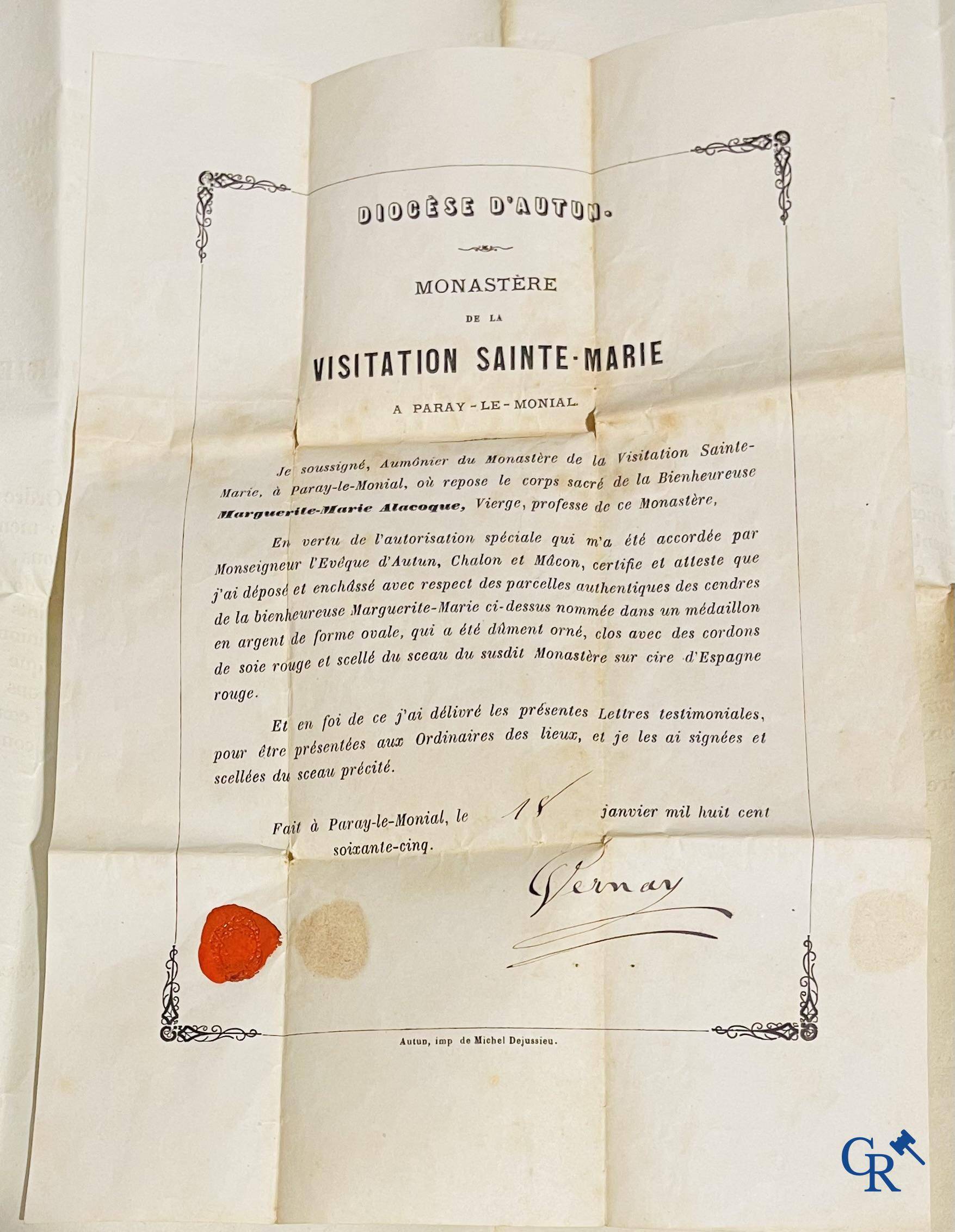 Objets religieux, un lot de 4 thecas scellés qui contiennent ensemble 23 reliques et plusieurs cedulas.