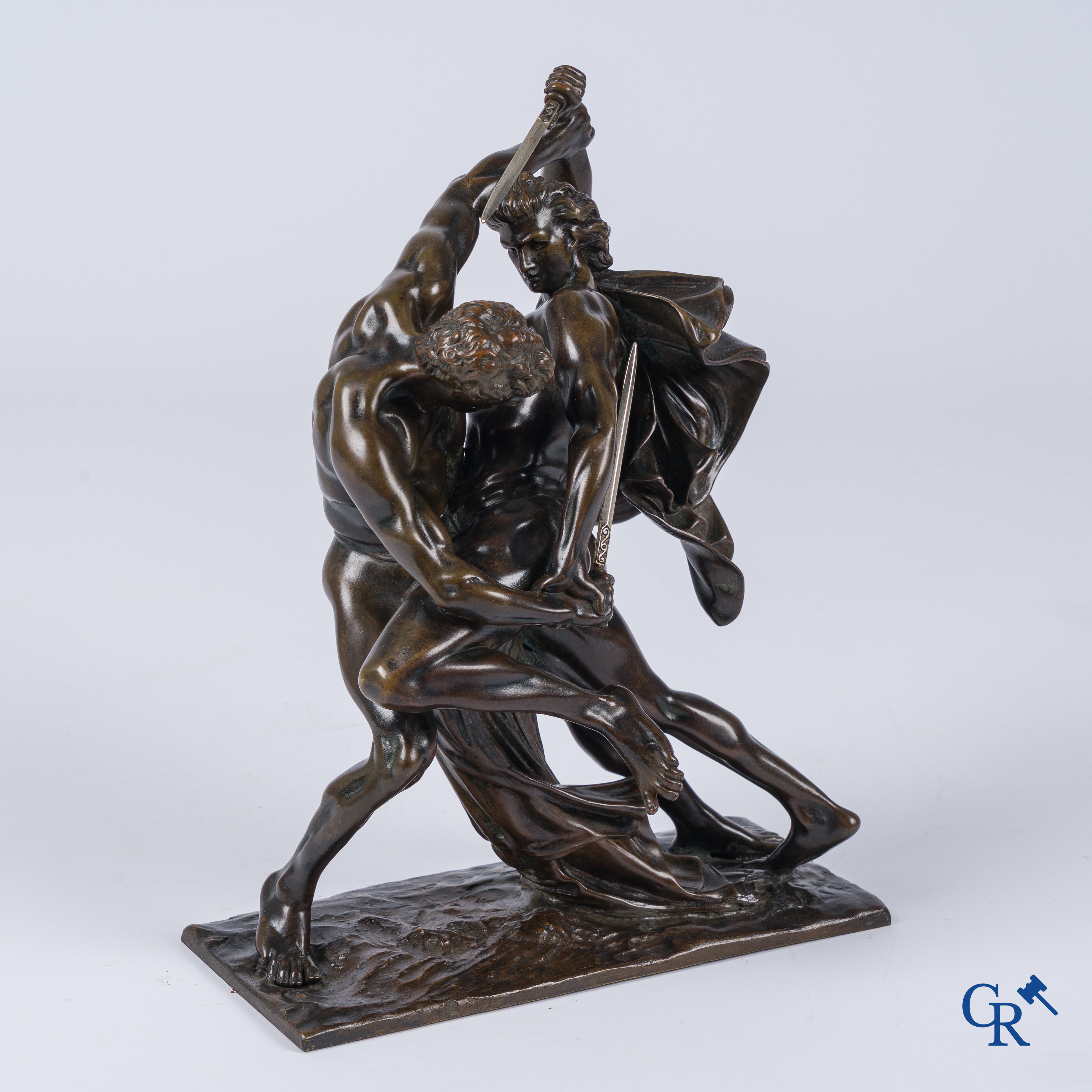 After Johann Peter Molin (1814-1873) "The Fight" Bronze with brown patina. 19th century.