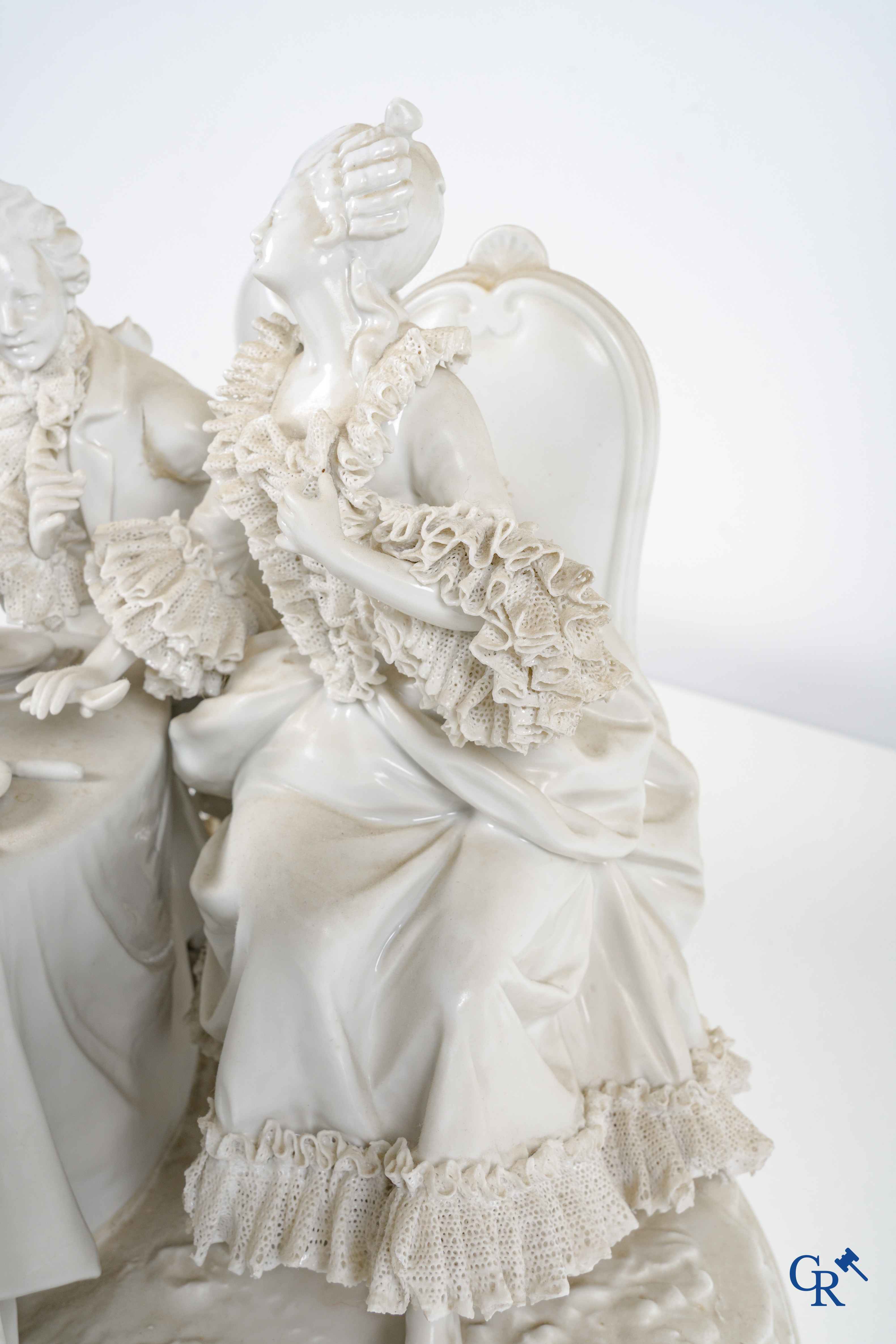 Volkstedt Rudolstadt, an exceptionally large group in lace porcelain on a matching pedestal.
