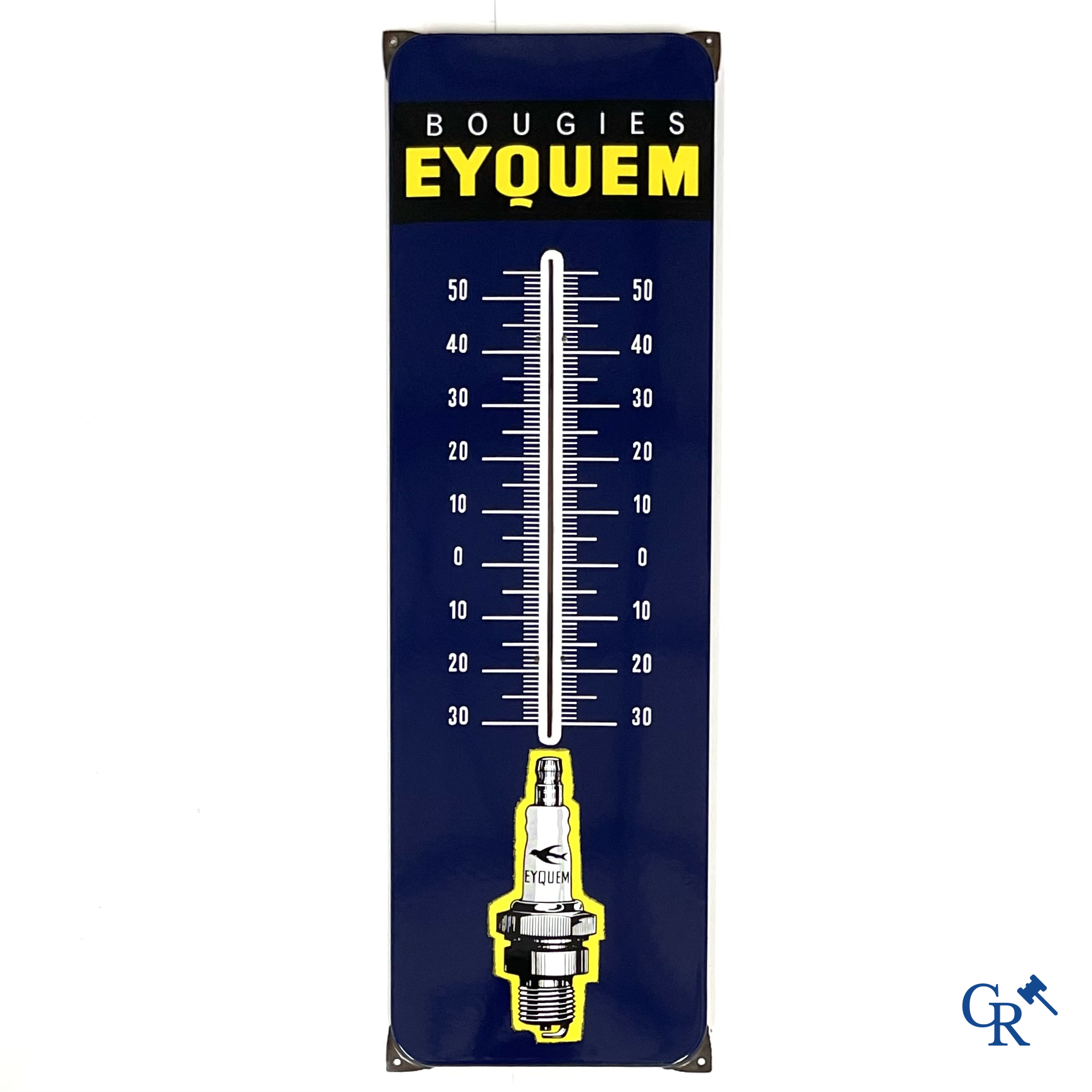 Bougies Eyquem, emaille reclamebord met ingewerkte thermometer. 60'er jaren.