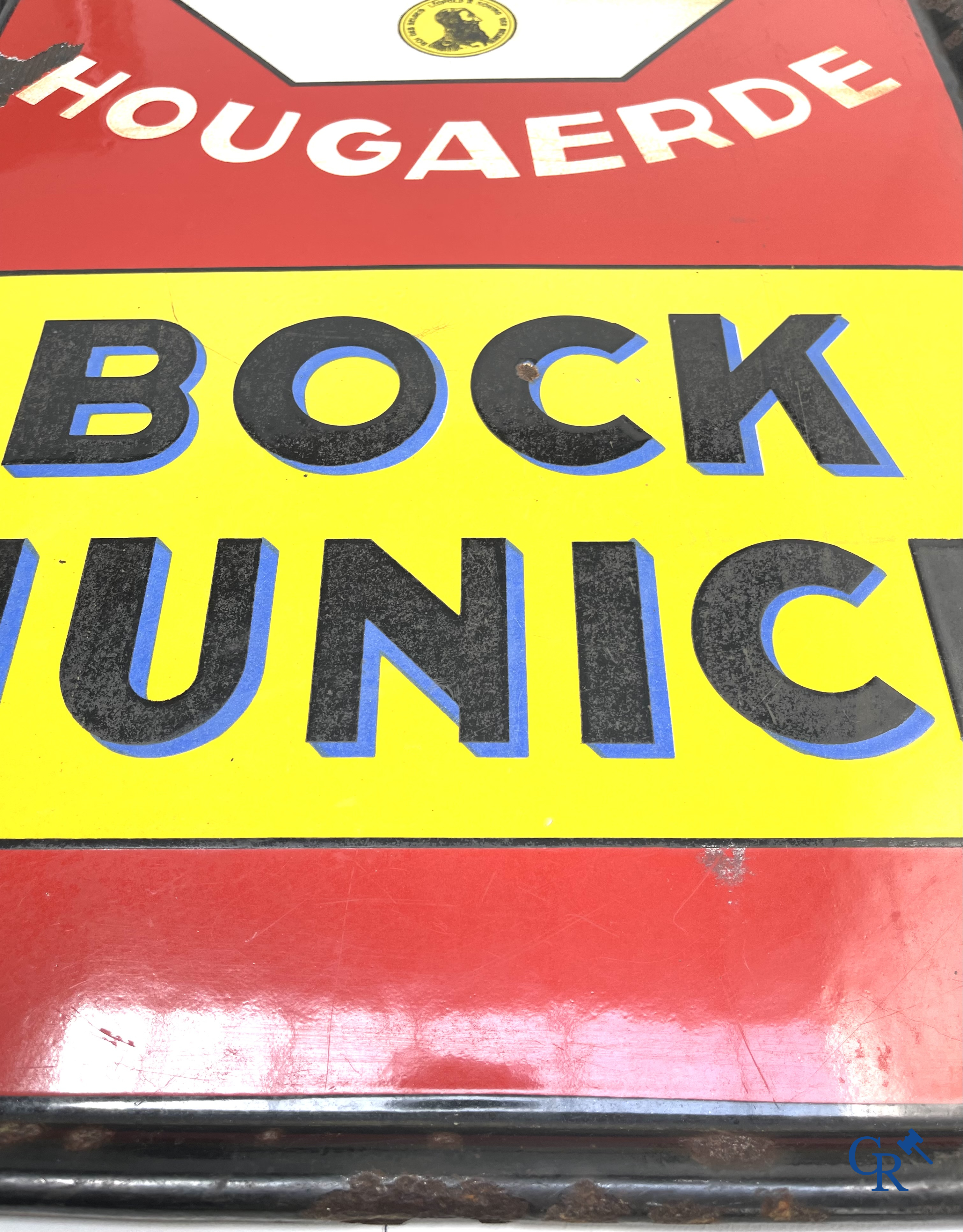 Dortor Hougaerde, Bock Munich. Emaille reclamebord uit 1939 voor de Brouwerij van Hougaerde. Email. Koekelberg.