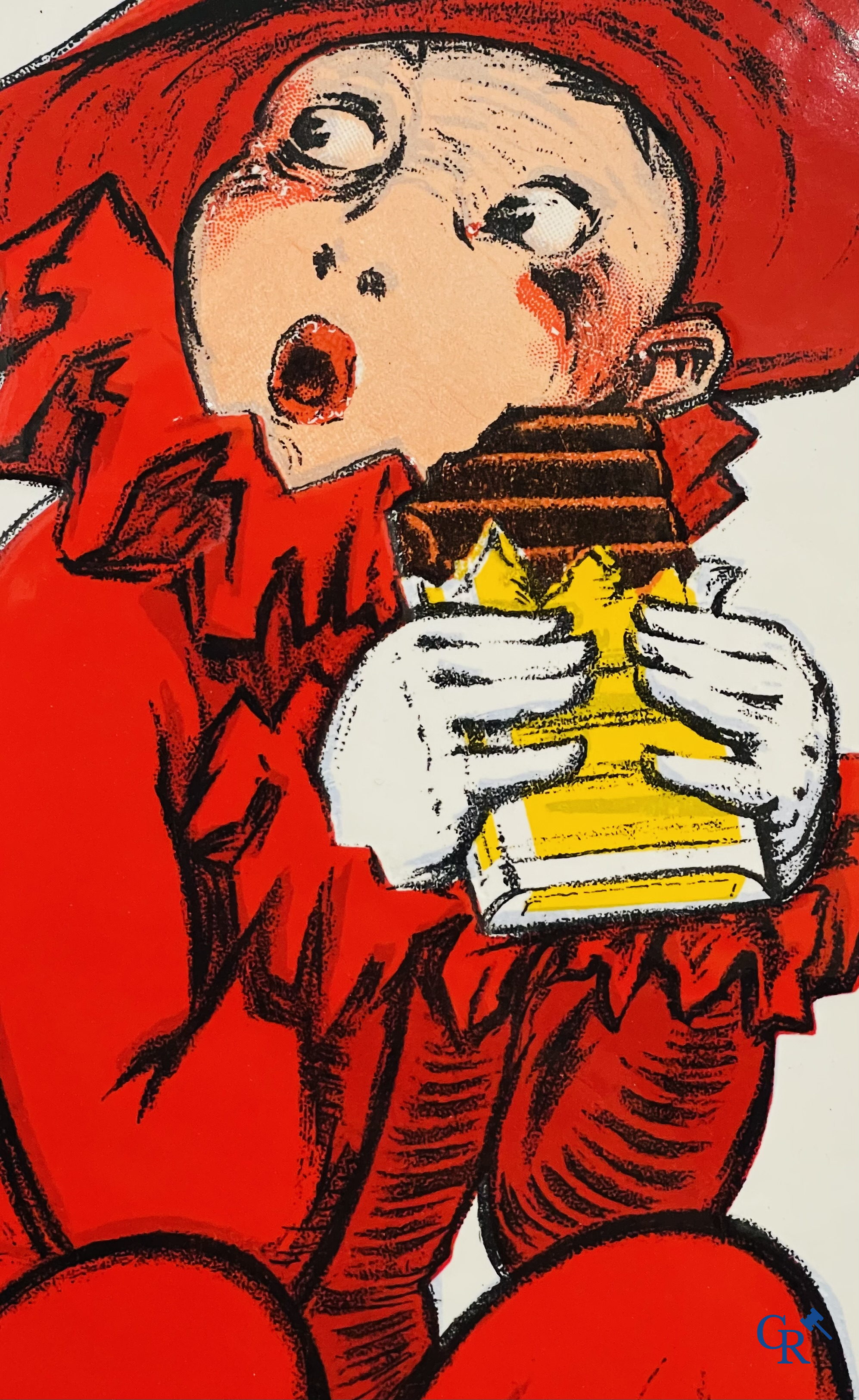 Chocolat Pupier, plaque émaillée illustré du personnage de Jean D'Ylen, vers 1930.