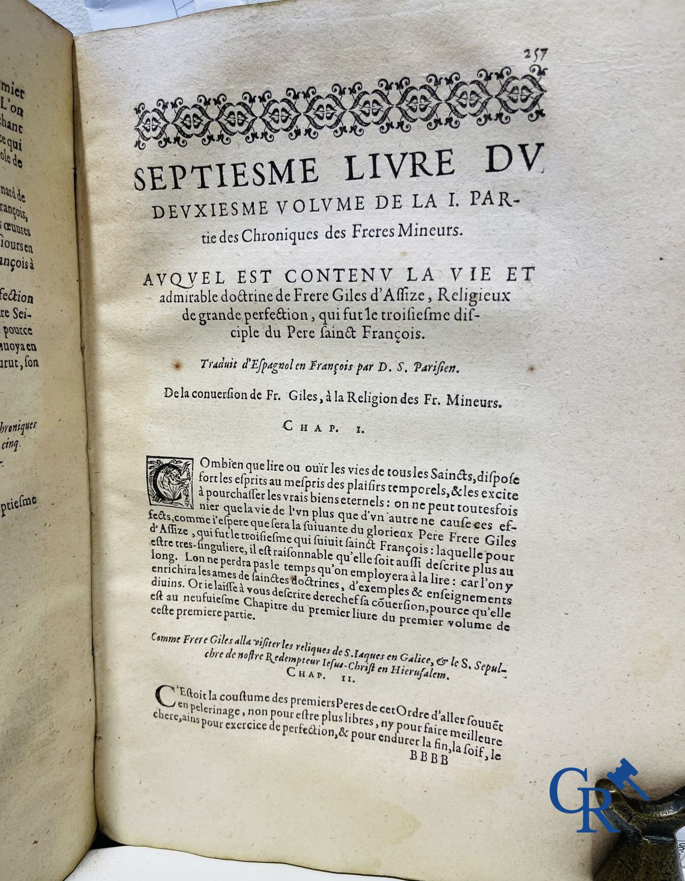 Livres anciens: Marcos de Lisboa, Chronique et institution de l'ordre du Père S. François, Paris 1608.