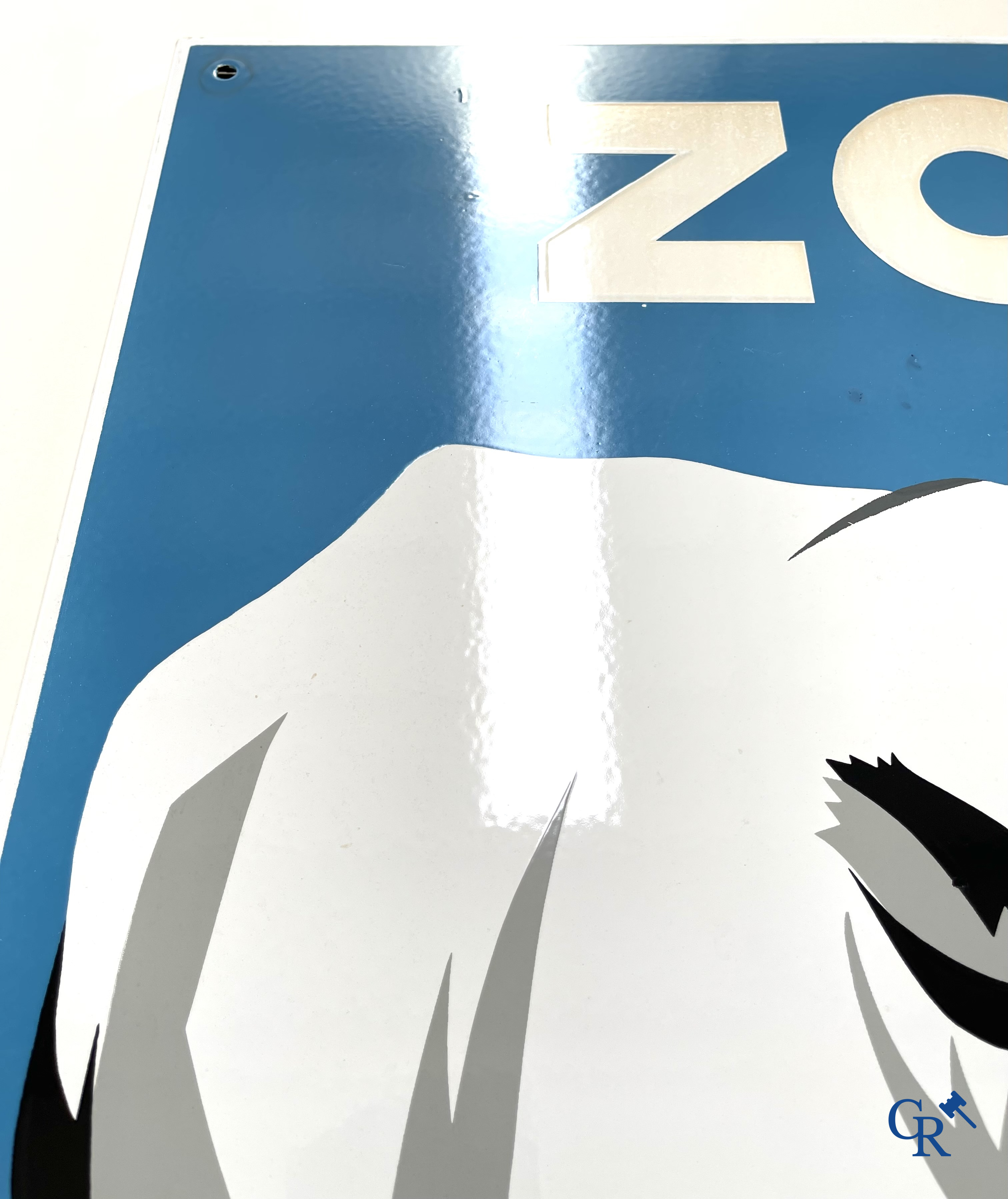 Zoo Antwerpen, Enamel advertising sign with a rhino for the Antwerp Zoo. Emaillerie Crahait, Gosselies, 1968.