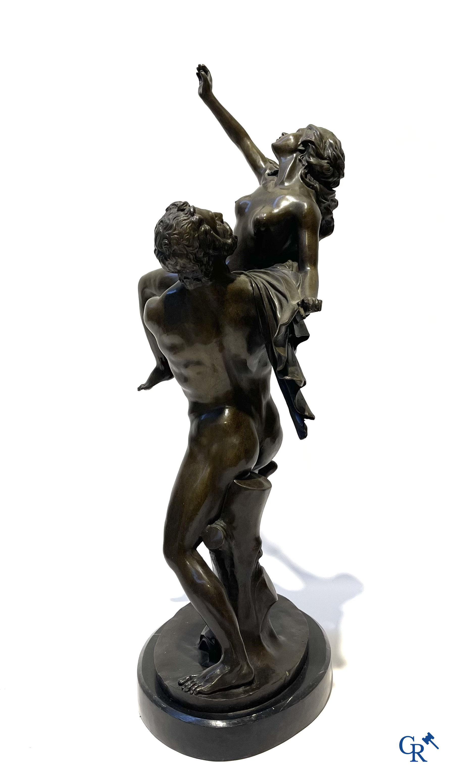 3 bronze statues after the antiques on a marble base. 20th century.