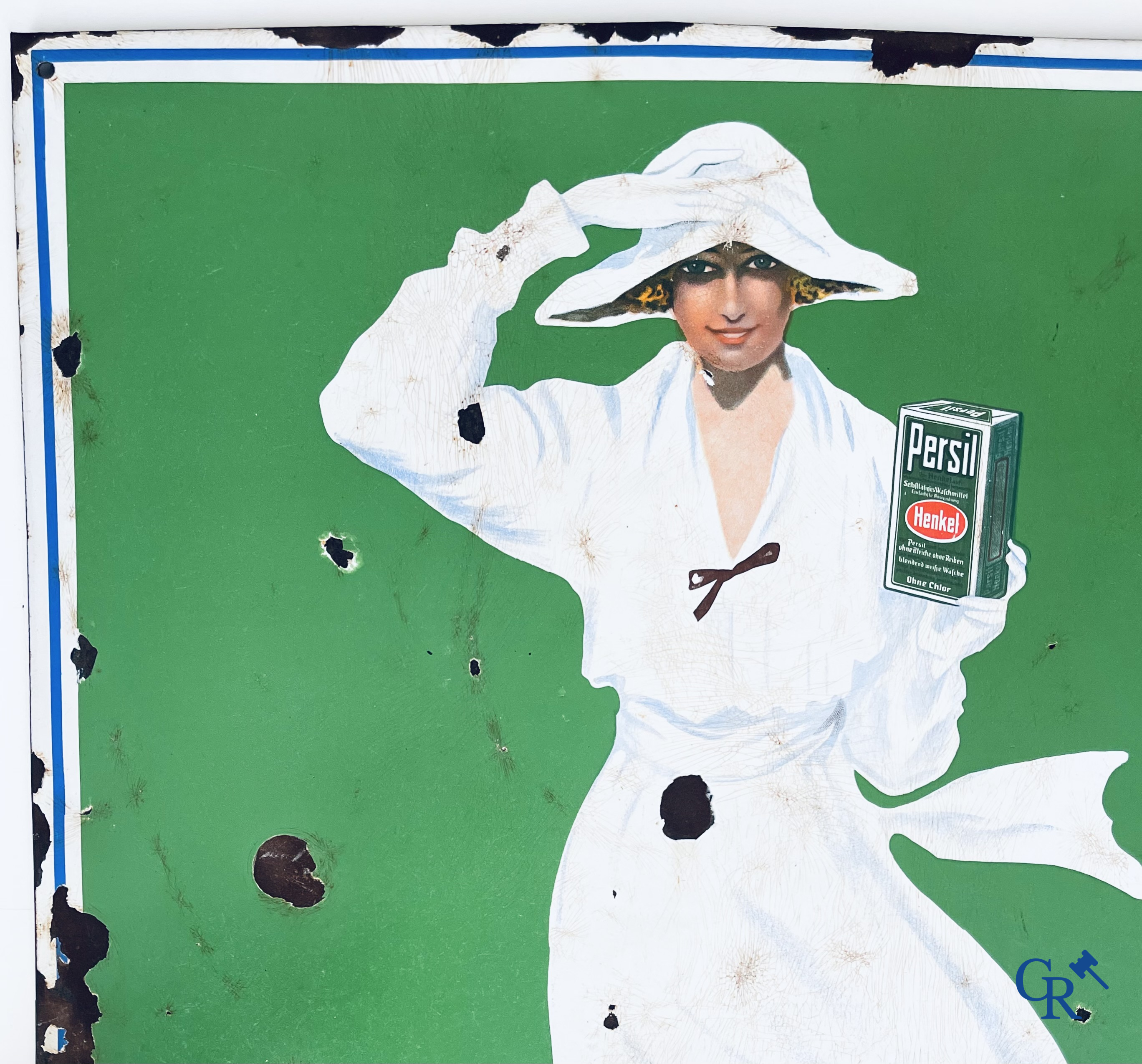 Persil, Groot emaille reclamebord met "De Weibe Dame" naar een ontwerp uit 1922 door Kurt Heiligenstaedt.