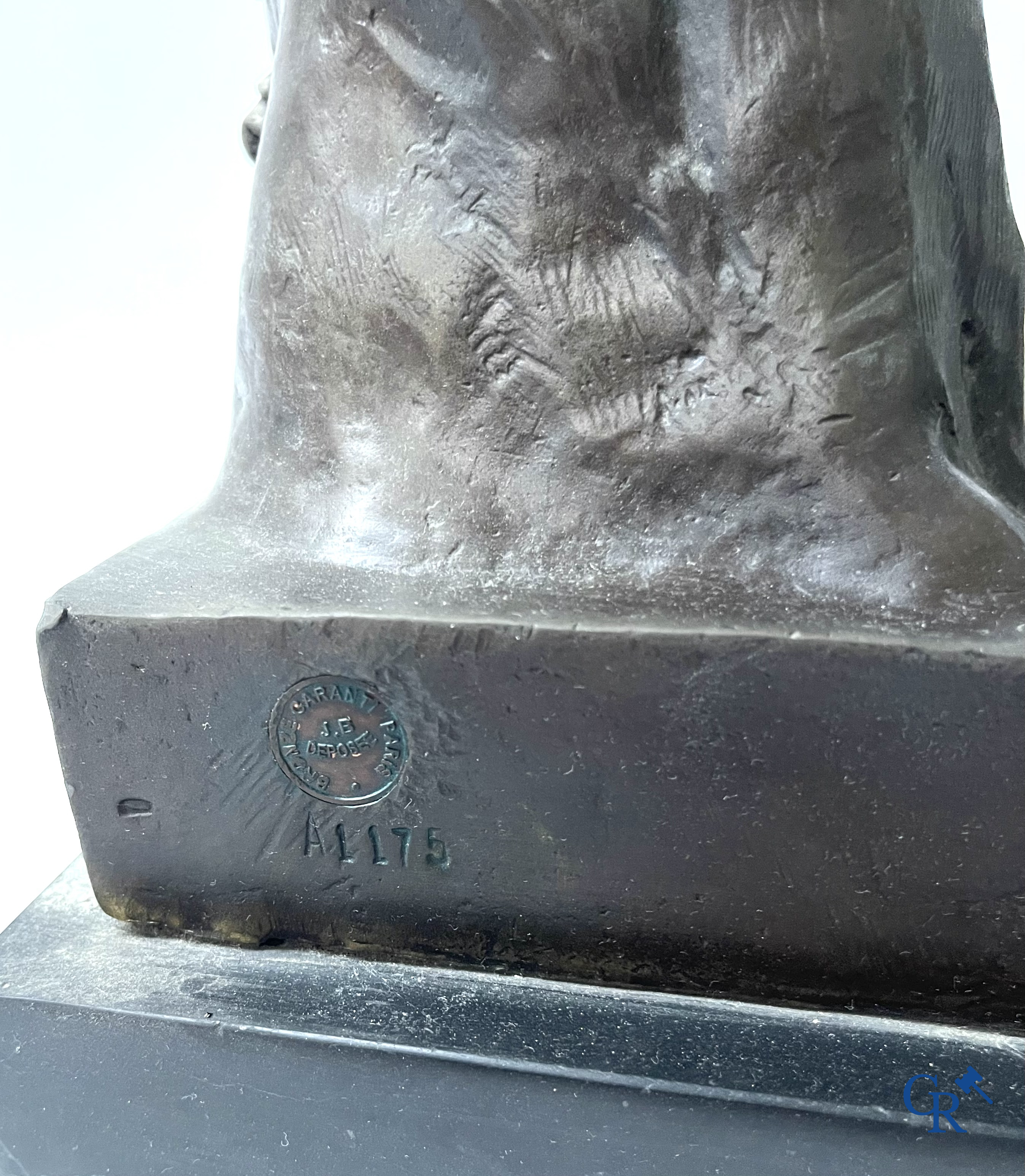 Hermes and Dionysus. After the antique. Posthumous bronze on a black veined marble. 20th century.