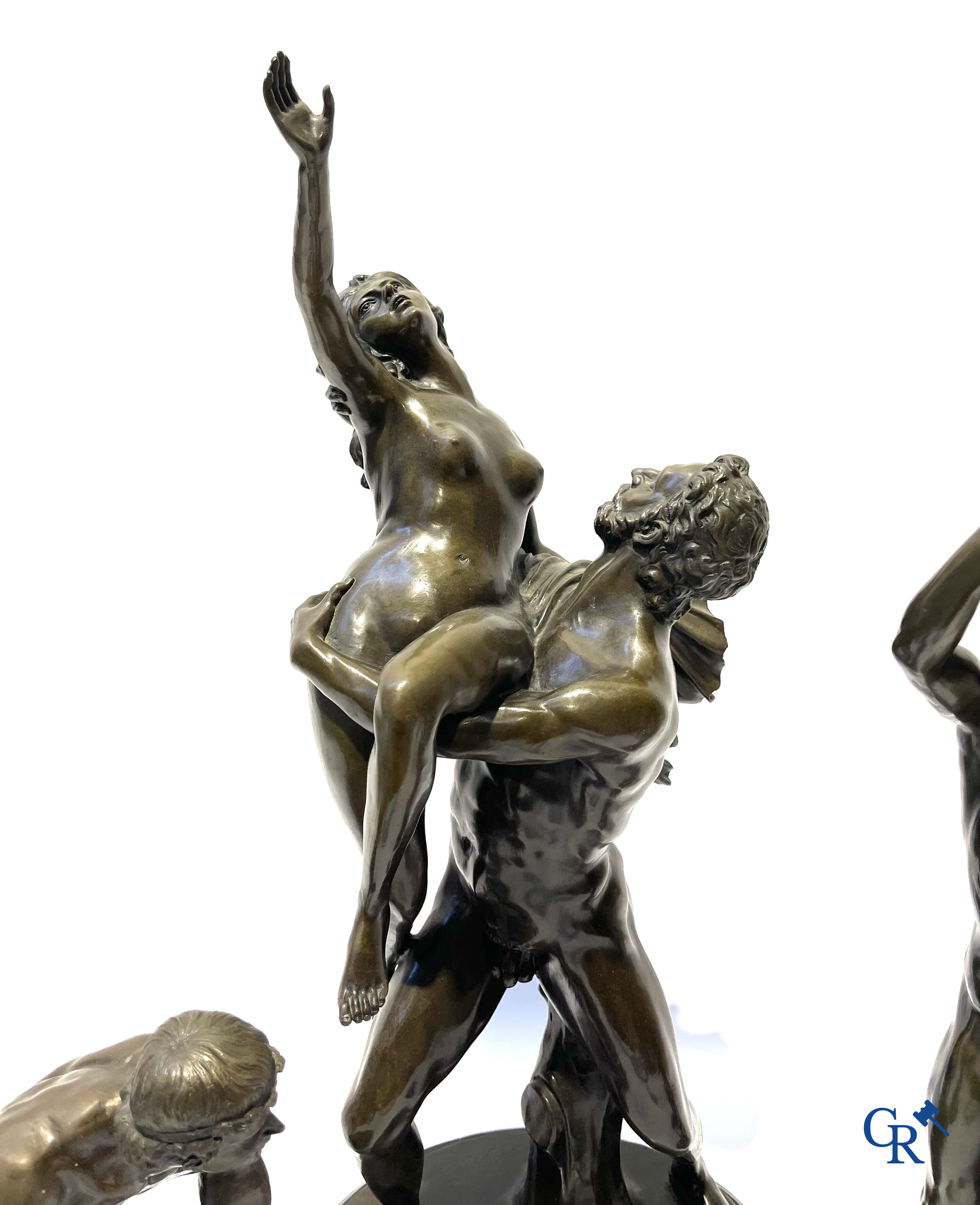 3 bronze statues after the antiques on a marble base. 20th century.