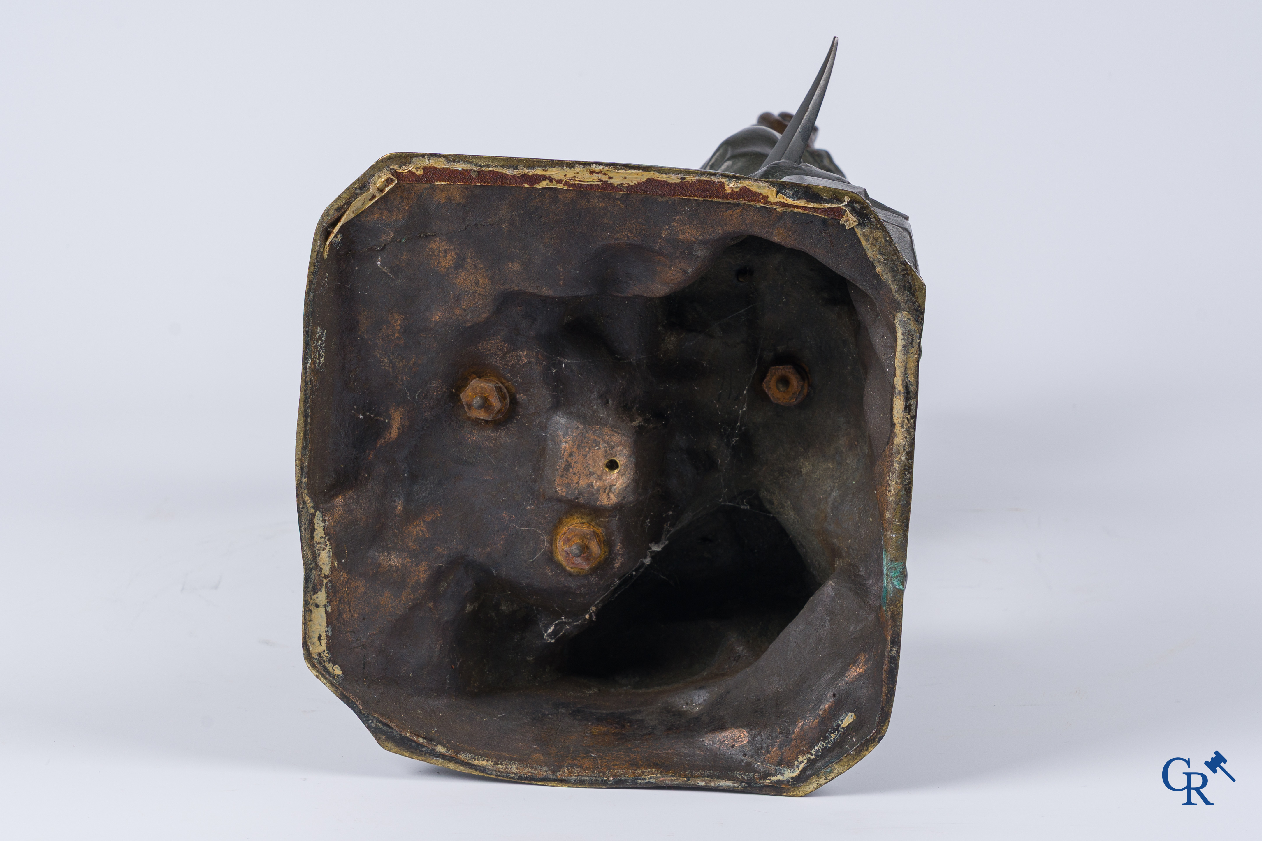 Friedrich Johann Reusch (1843-1906) Bronze, Siegerland miner investigating an iron ore.