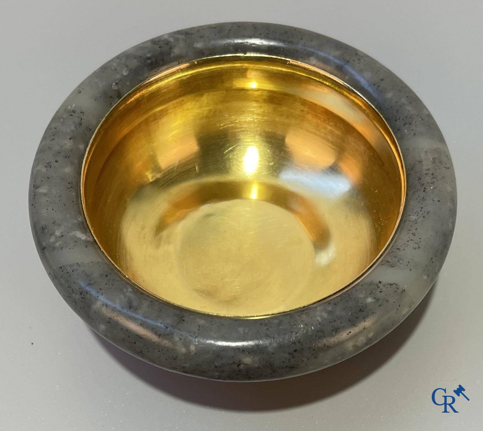 Asian Art, A lid bowl in silver and jade, inlaid with red coral and turquoise.