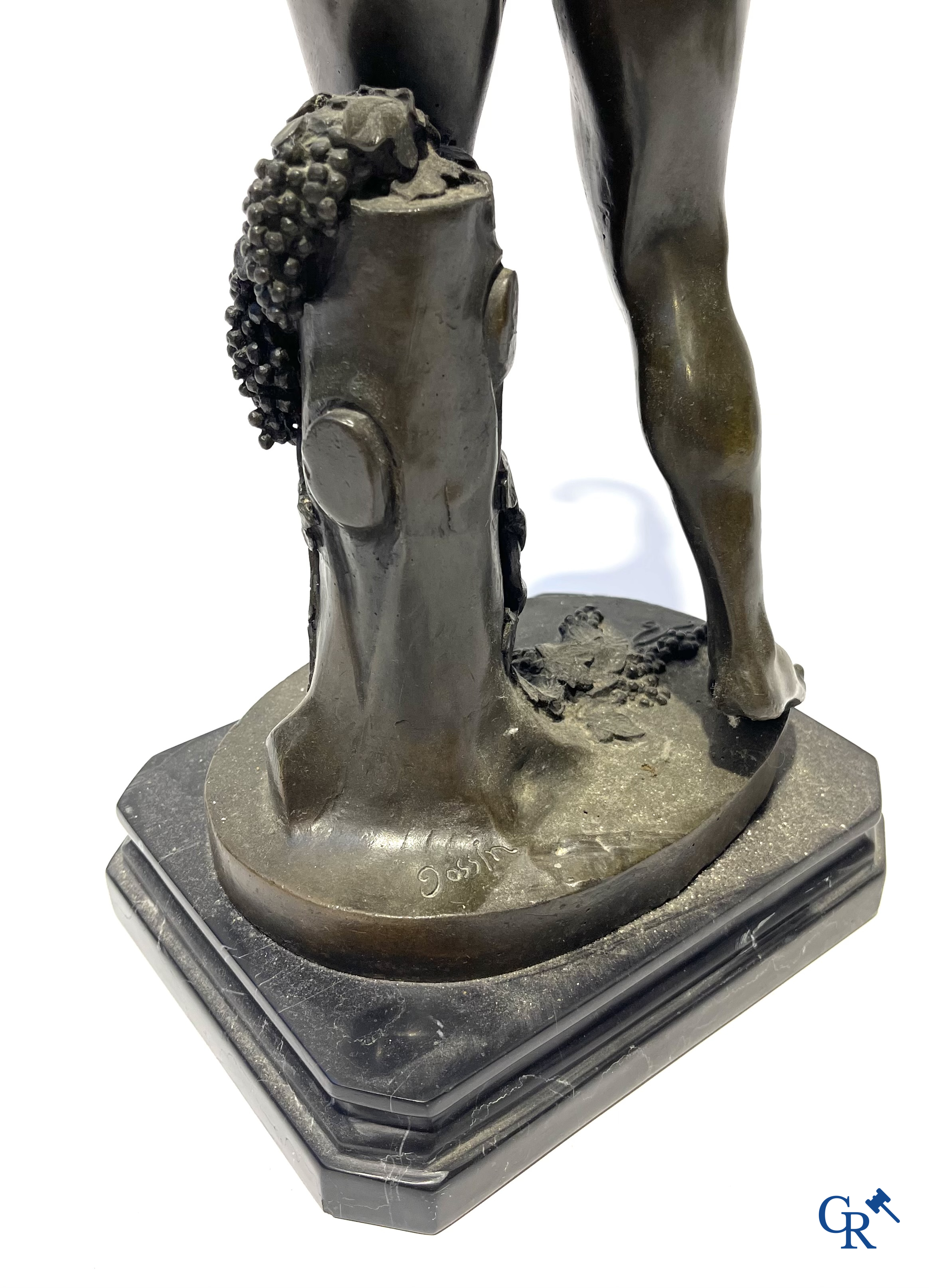 3 bronze statues after the antiques on a marble base. 20th century.