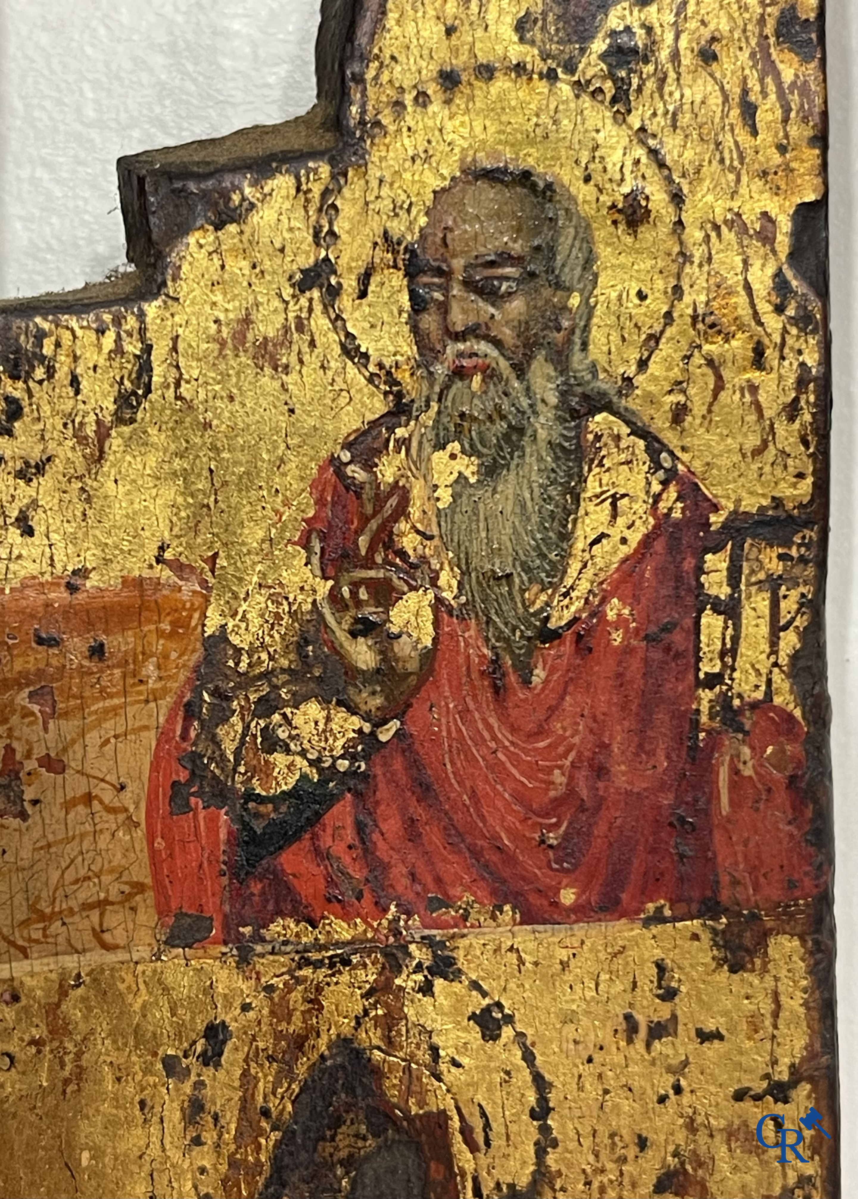 Greek Orthodox triptych icon, the Holy Mother of God with the Christ Child. Tempera on panel. 17th-18th century.