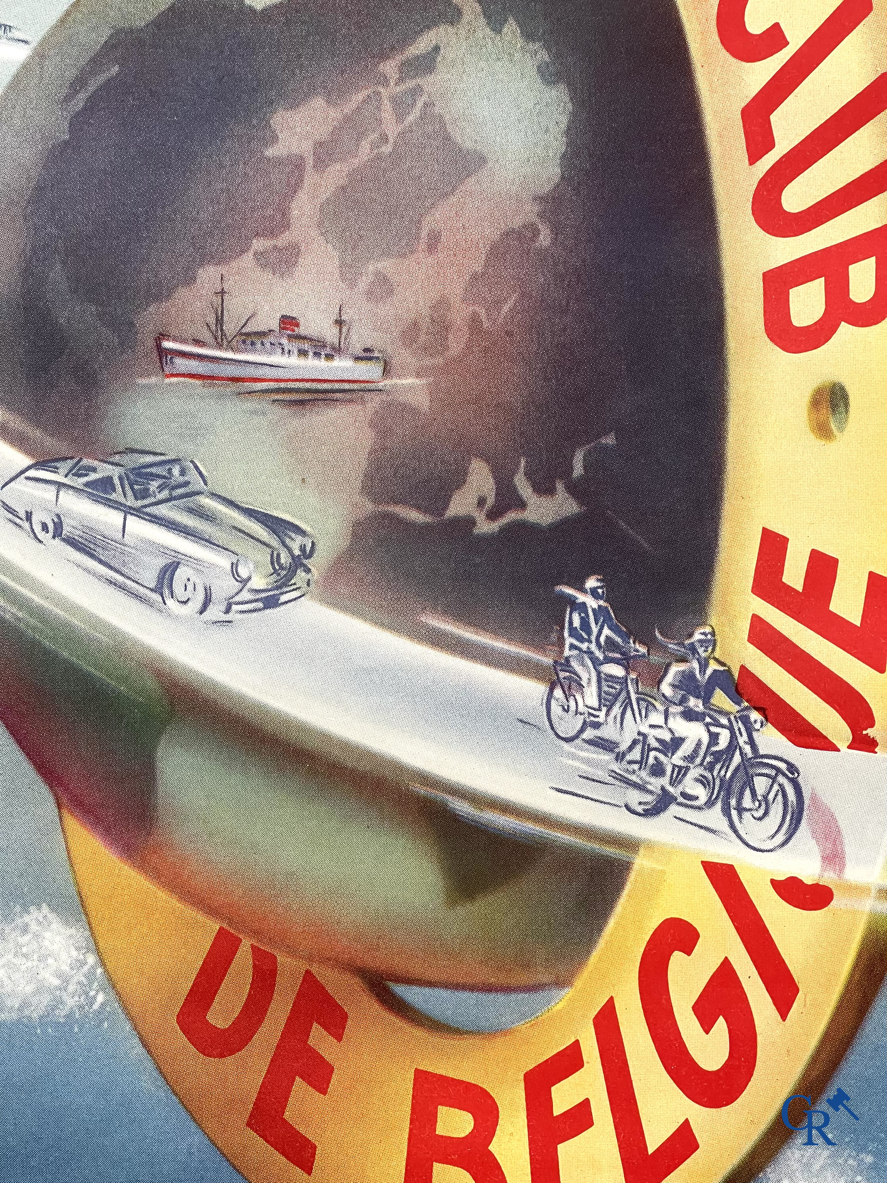 J. Prion, Touring Club De Belgique. Rare publicity poster for the Touring Road Help of Belgium. 1950's.