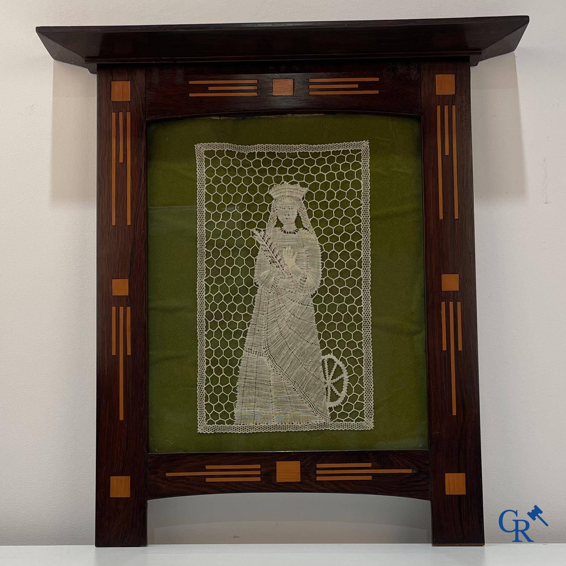 Arts and Crafts circa 1890, most probably Gustave Serrurier-Bovy. Frame in rosewood and sycamore inlay.