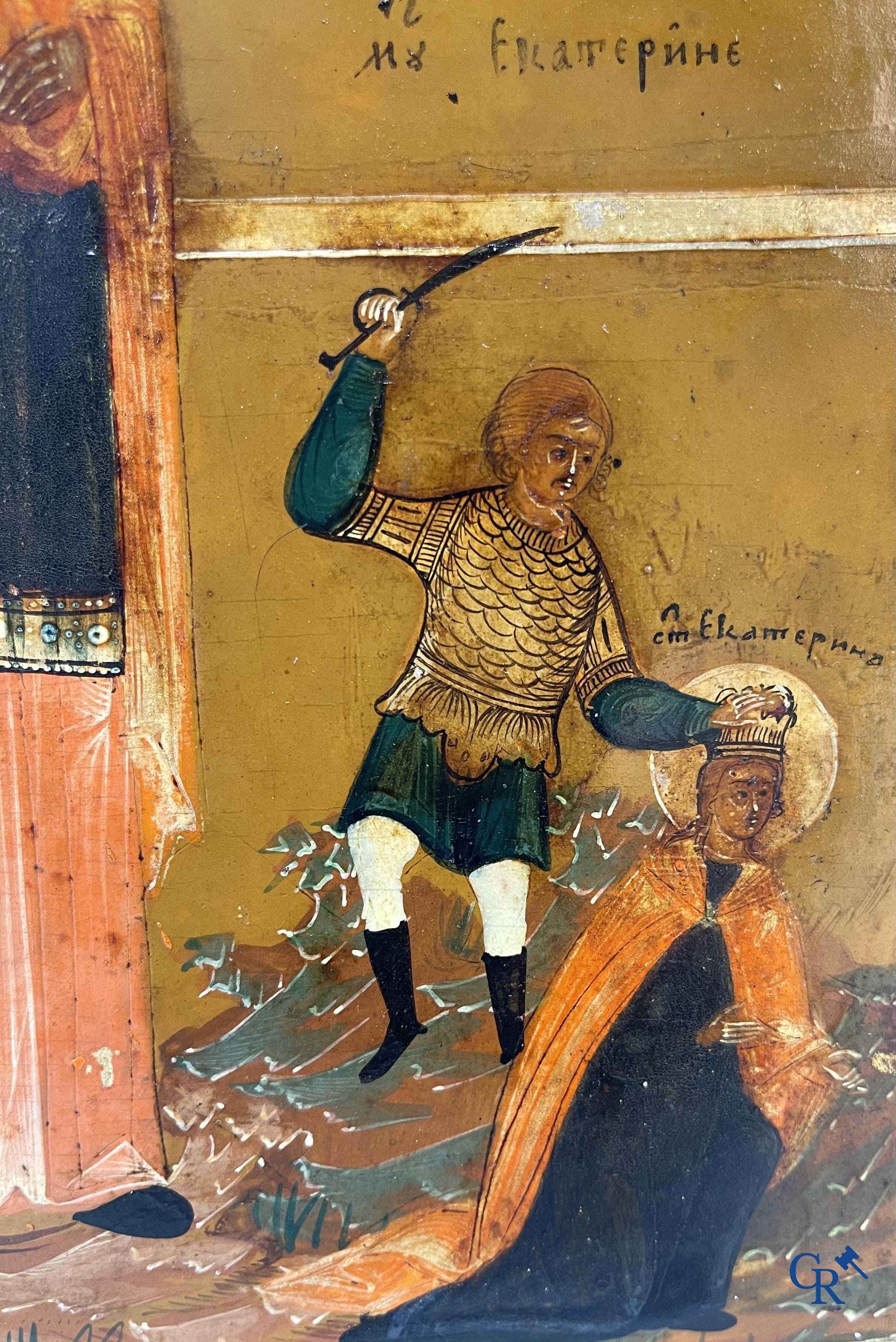 Icône avec des scènes de la vie de Sainte Catherine d'Alexandrie. 19ème siècle.