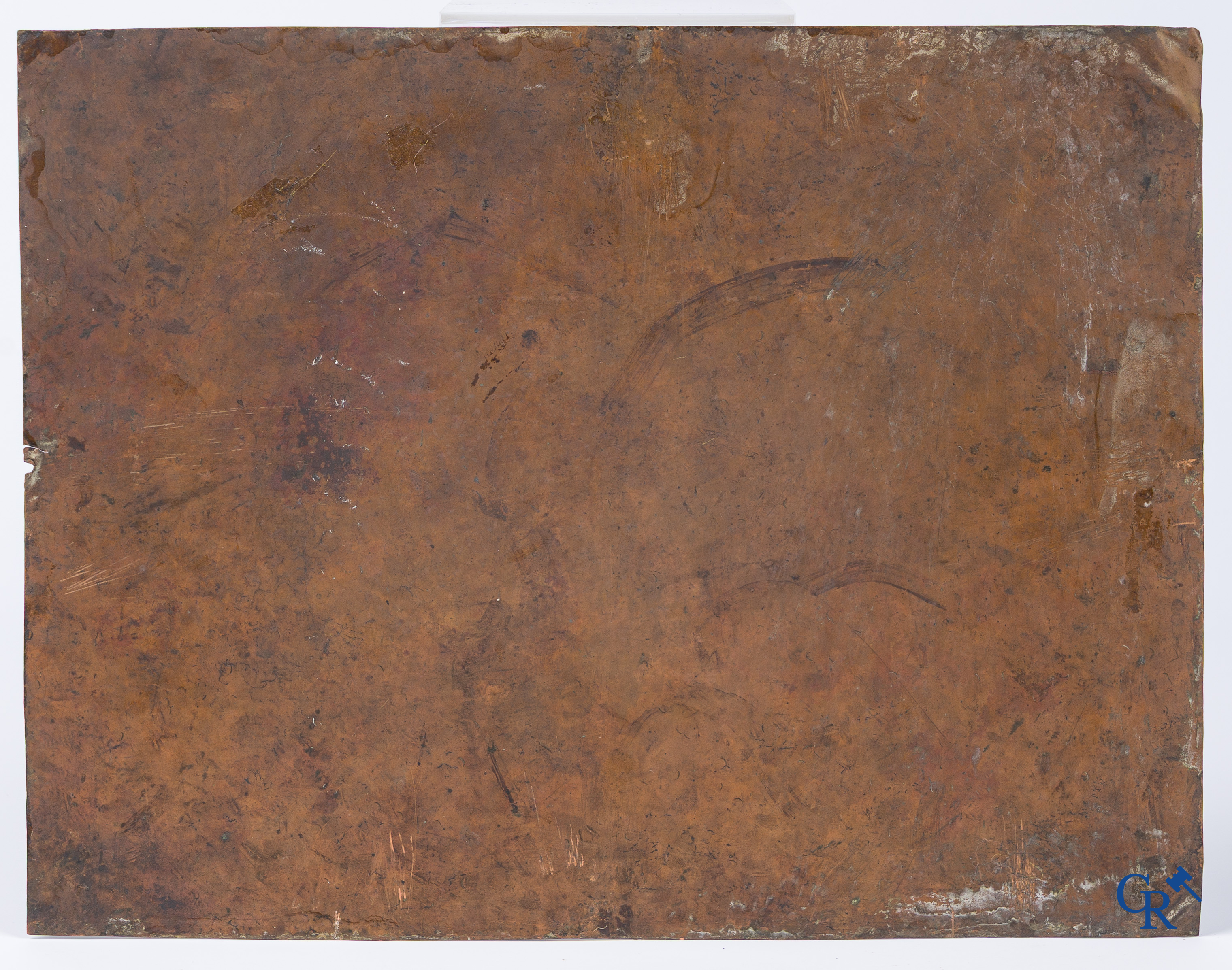 Antique religious painting. The Holy Mary, Jesus and Saint John the Baptist. Oil on copper. 18th-19th century.