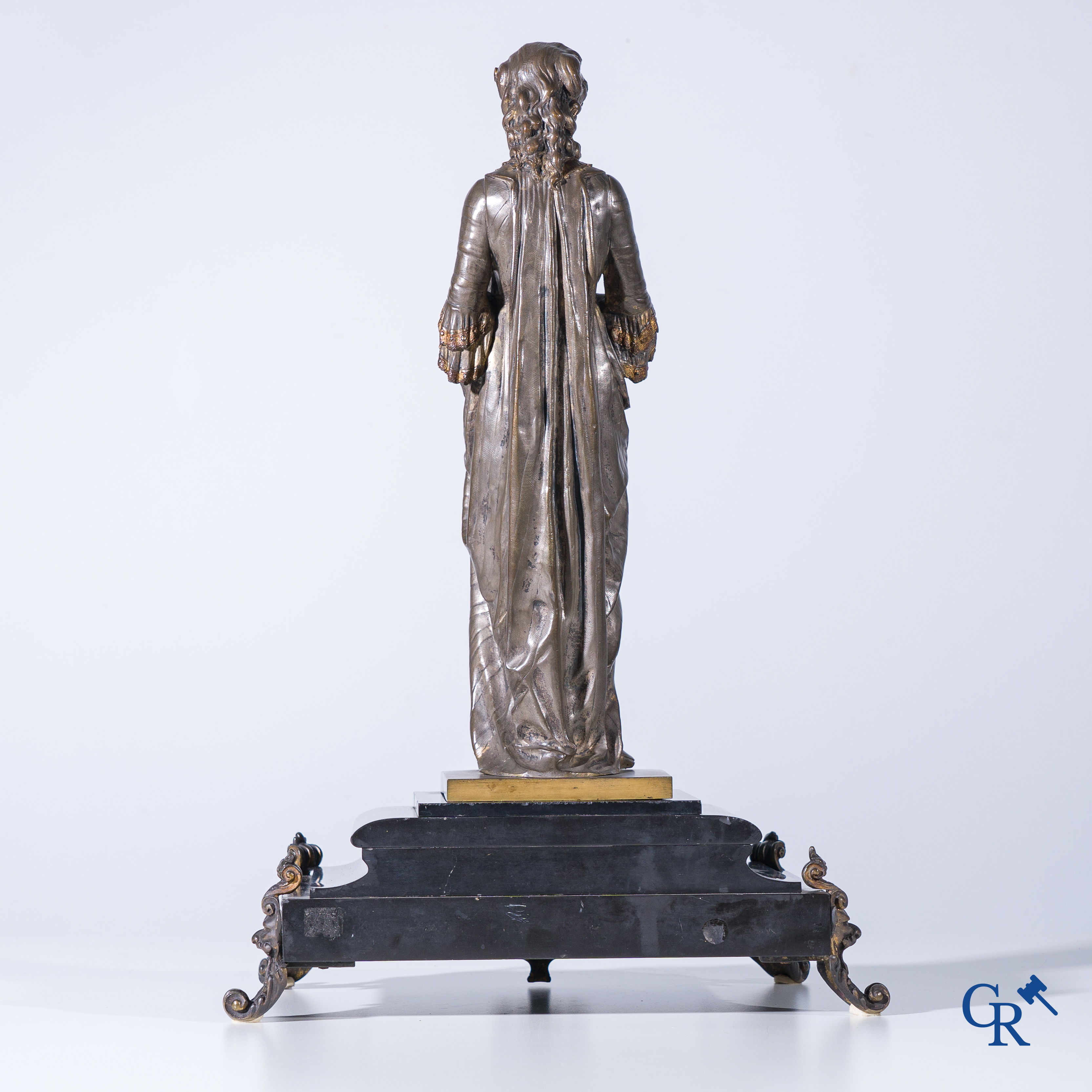 Eugène Antoine Aizelin (1821-1902) A silvered and gilded bronze statue on a pedestal in marble and bronze.