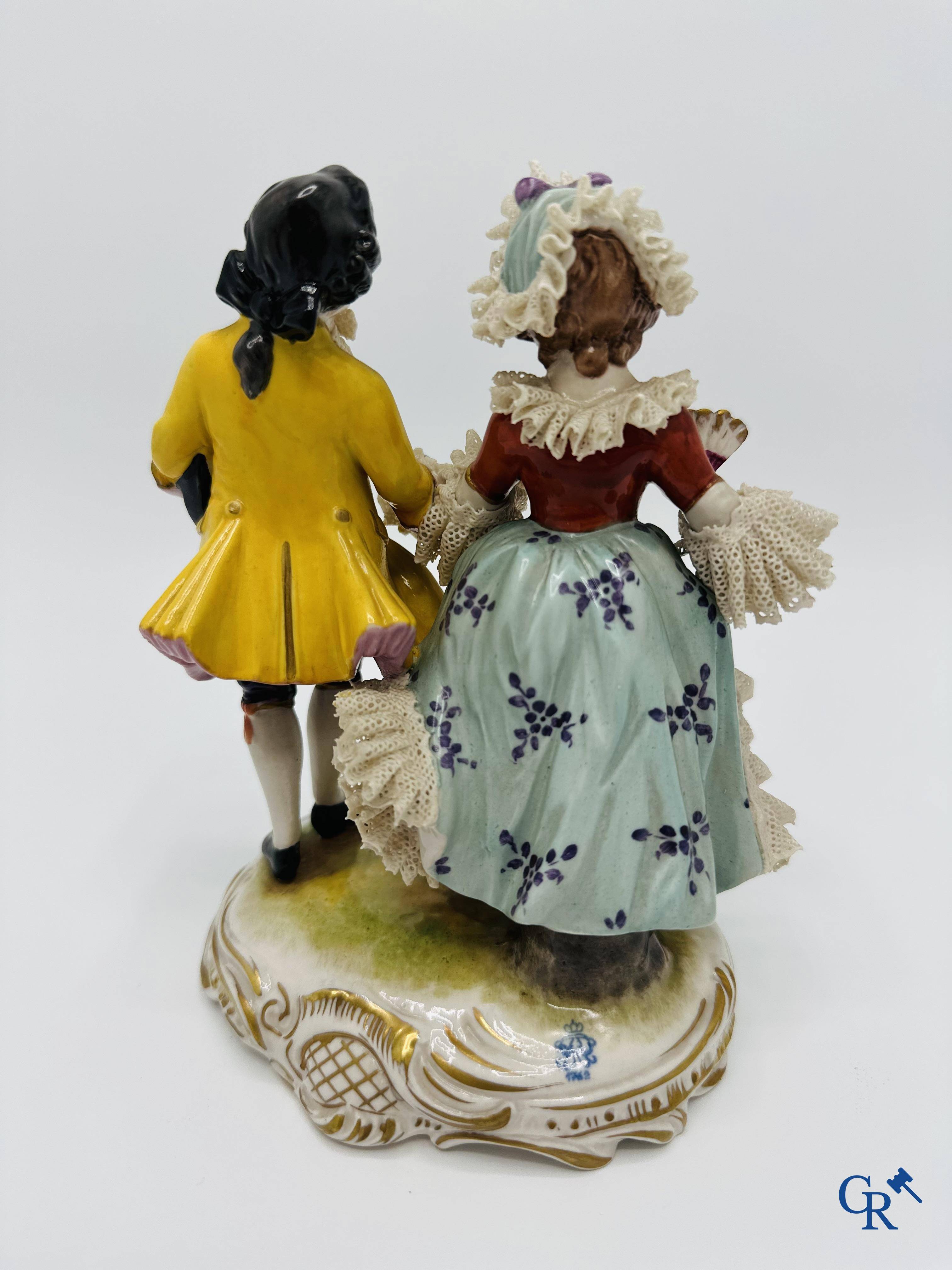 Volkstedt Rudolstadt: 2 Groups in German porcelain in dentelle. (lace porcelain) Marked.