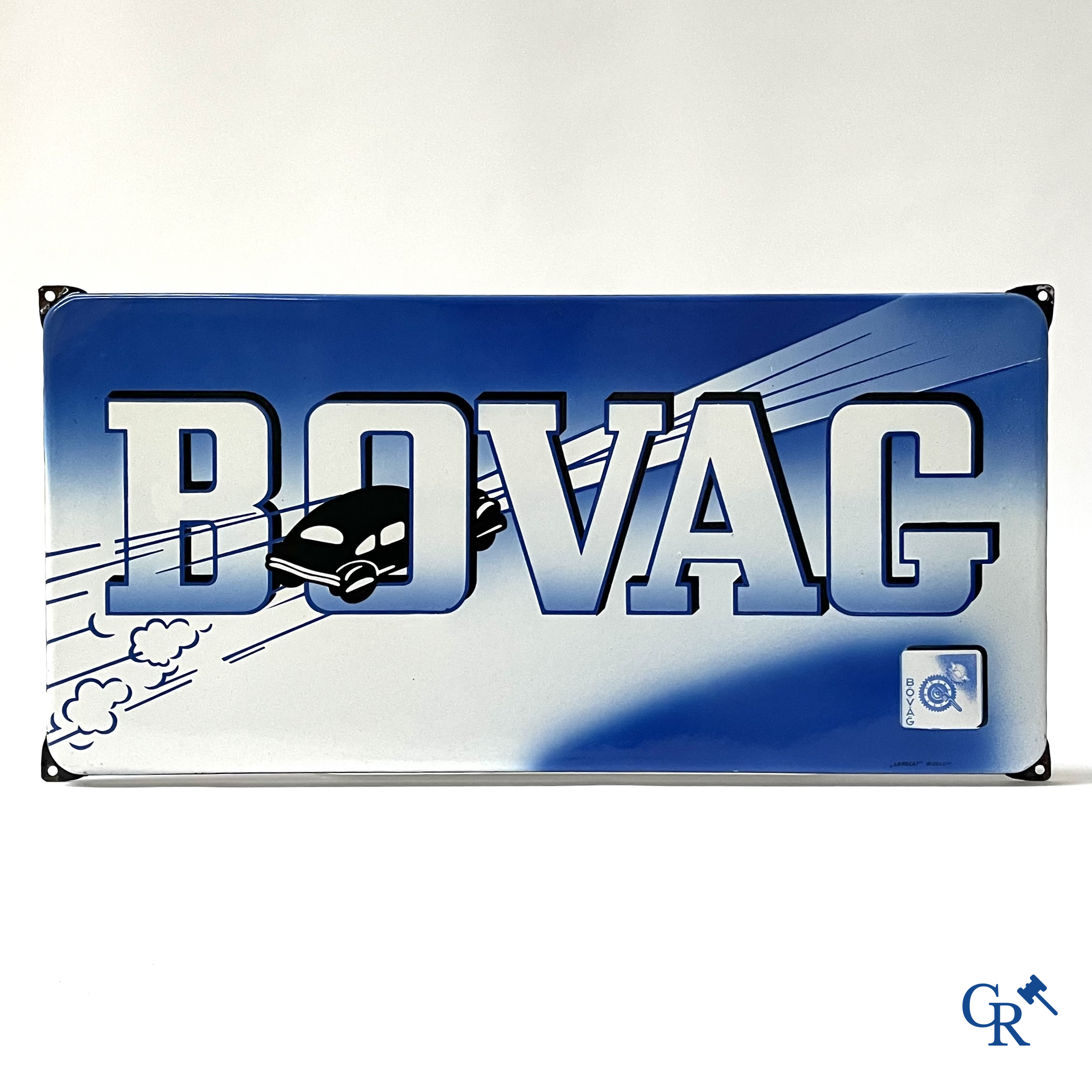 Bovag, enamel advertising sign for the Association of Automobile Dealers and Garage Owners. Langcat Bussum.