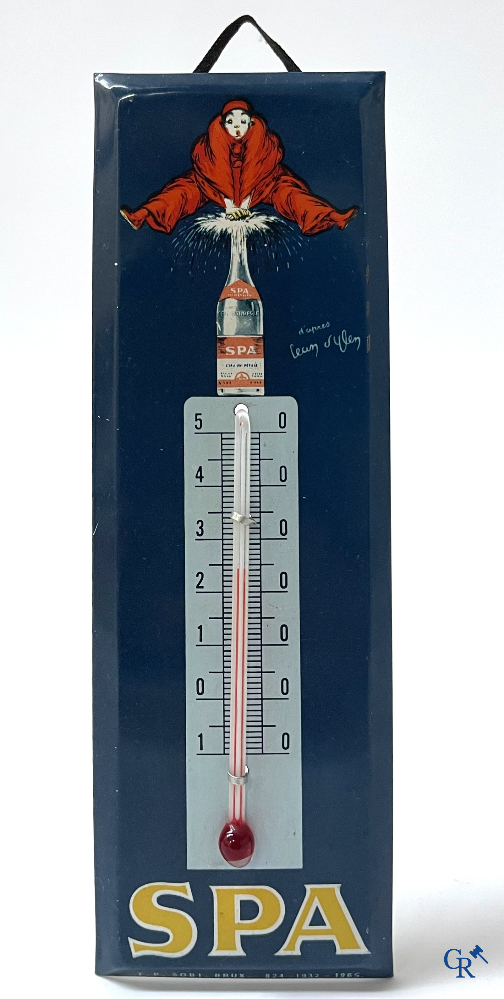 Spa, a publicity for Spa Tonic and a thermometer in printed metal for Spa, after a design by Jean D'Ylen.