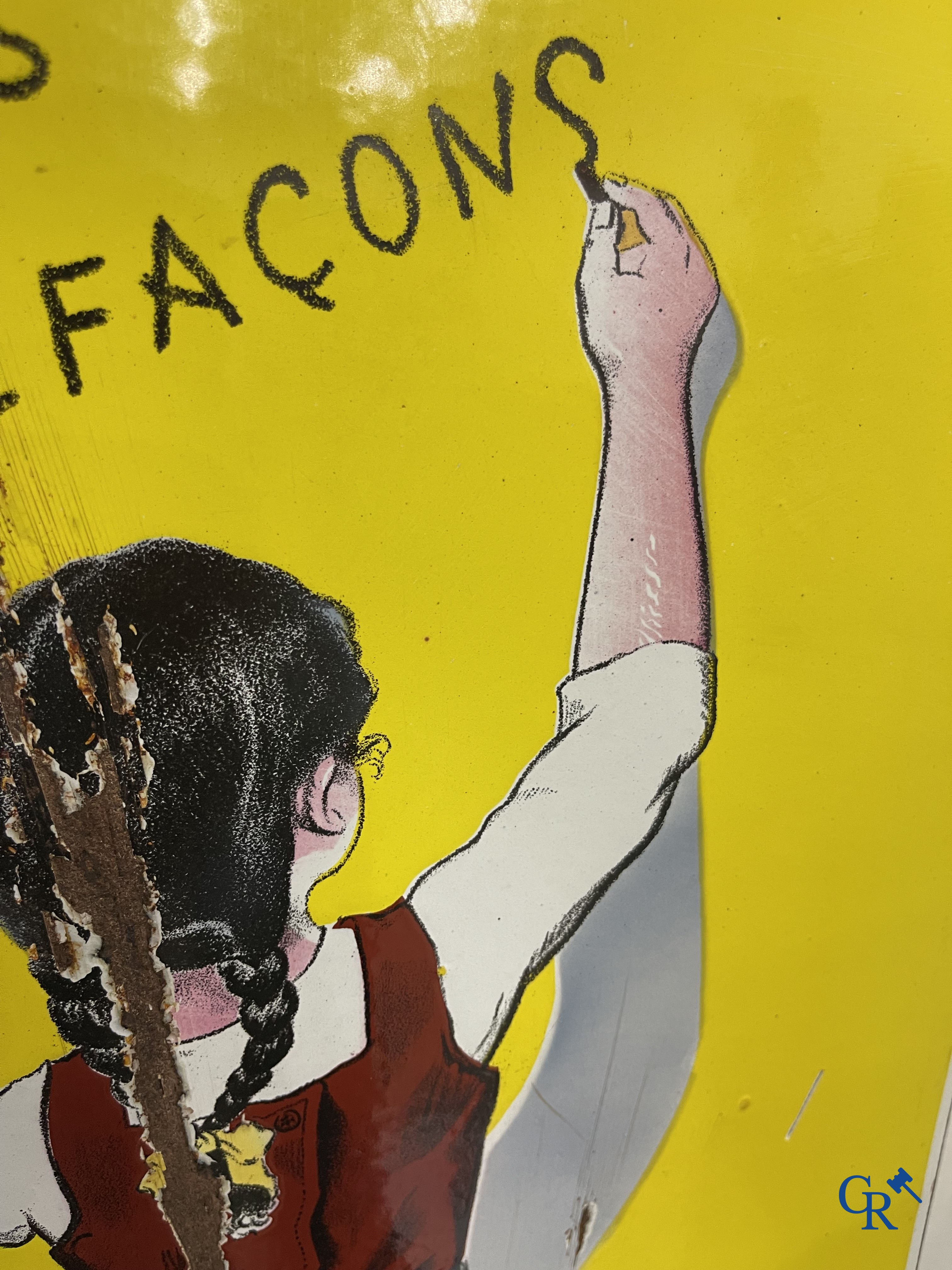 Chocolat Menier, "éviter les contrefaçons", emaille reclamebord naar een ontwerp van Firmin Bouisset.