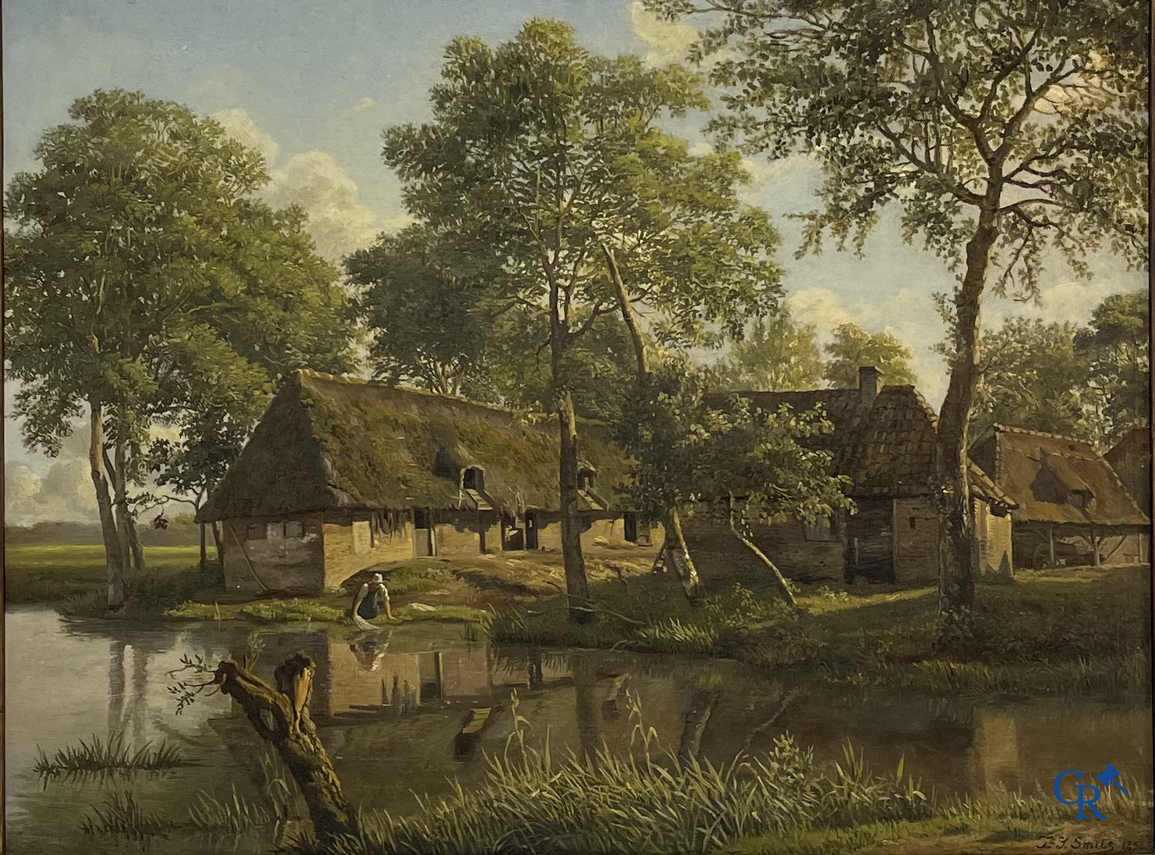 Jan Gerard Smits (1823-1910) Vue d'une ferme. Huile sur panneau. Signée et datée 1856.