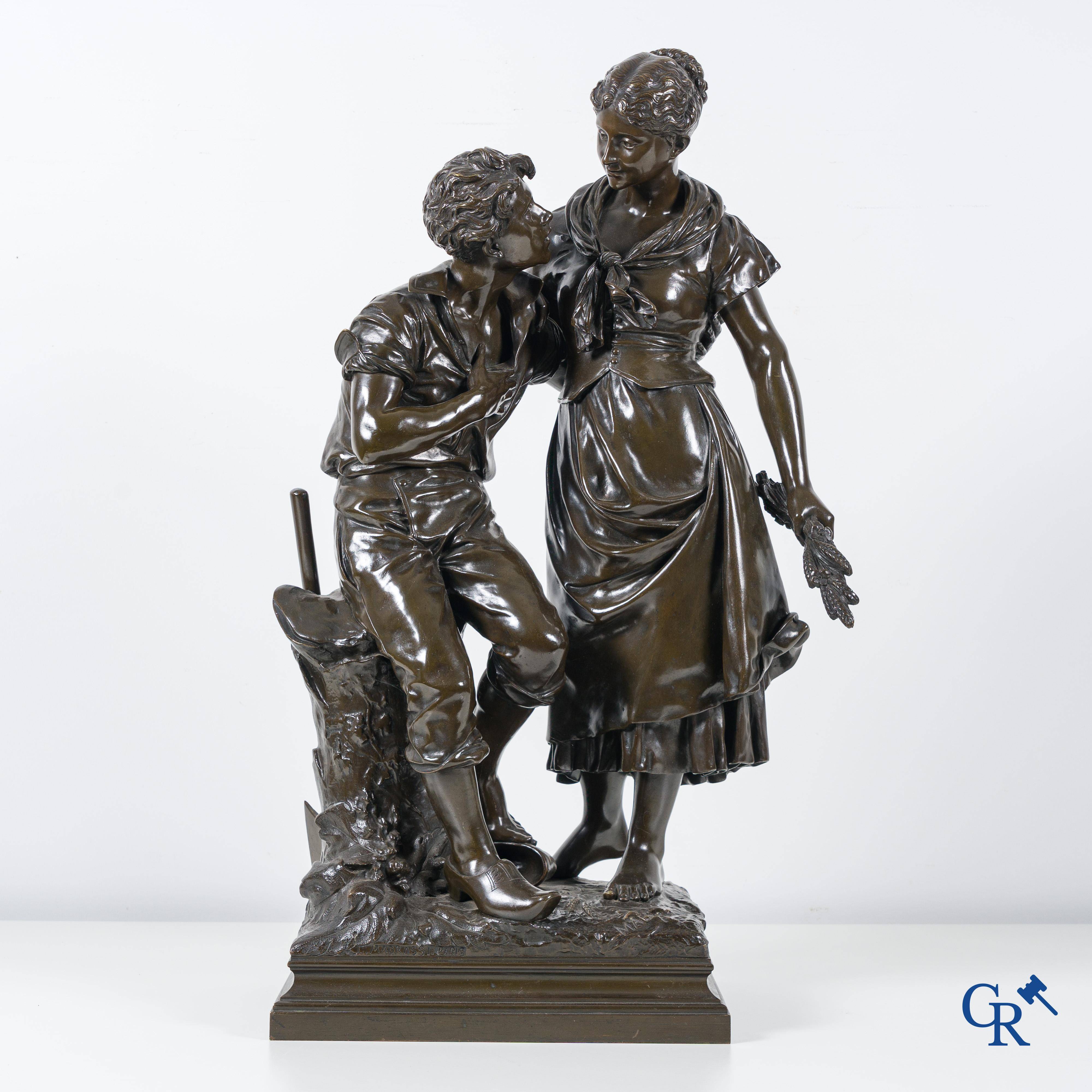 Luca Madrassi (1848-1919) A large bronze statue, couple in love, Signed L. Madrassi Paris and Madrassi.