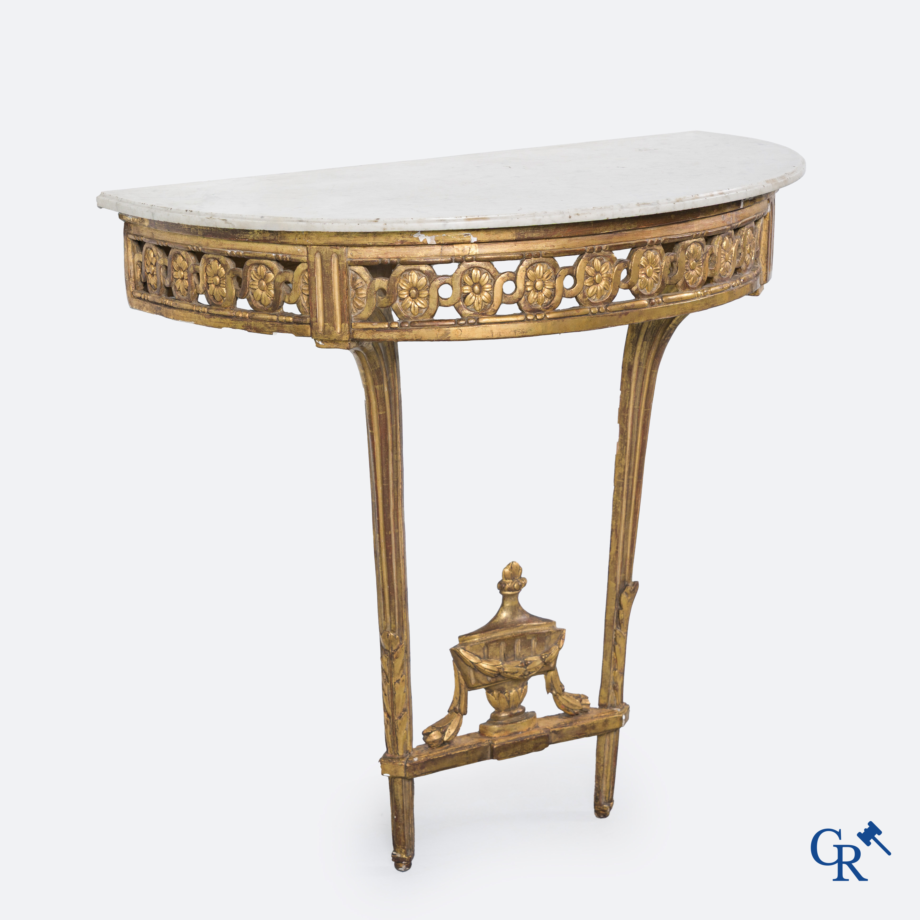 Furniture: Wood sculpted and gilded crescent shaped console. LXVI-period.