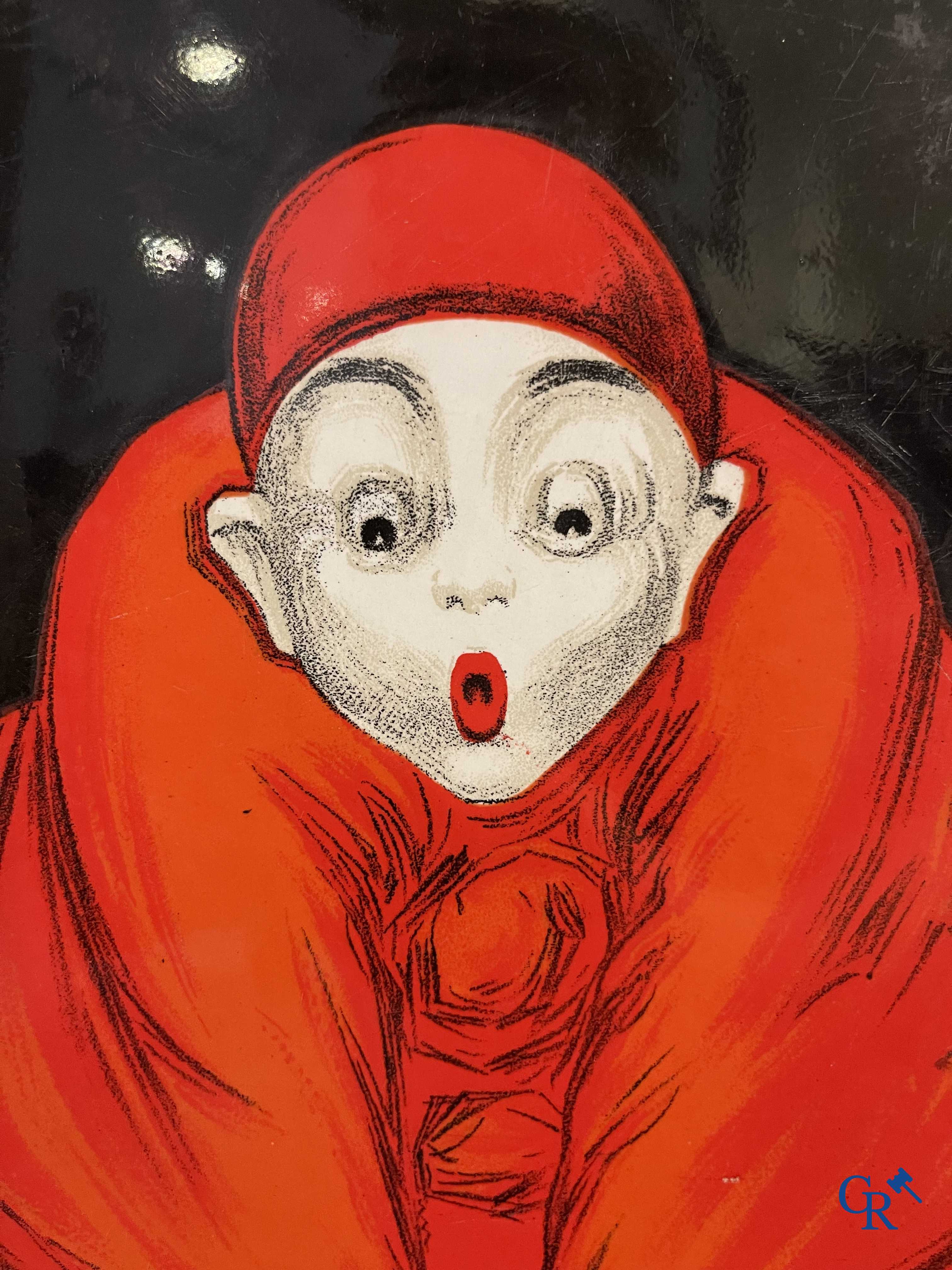 Spa Monopole "l'eau qui pétille" Plaque émaillée publicitaire représentant "Pierrot" d'après un dessin de Jean d'Ylen.