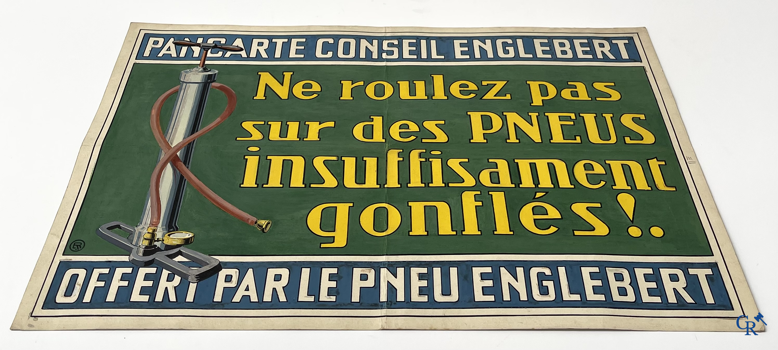 René Boby, een paar voorstelmodellen in gouache voor raadsborden van de Englebert bandenfabriek te Luik. Circa 1930.