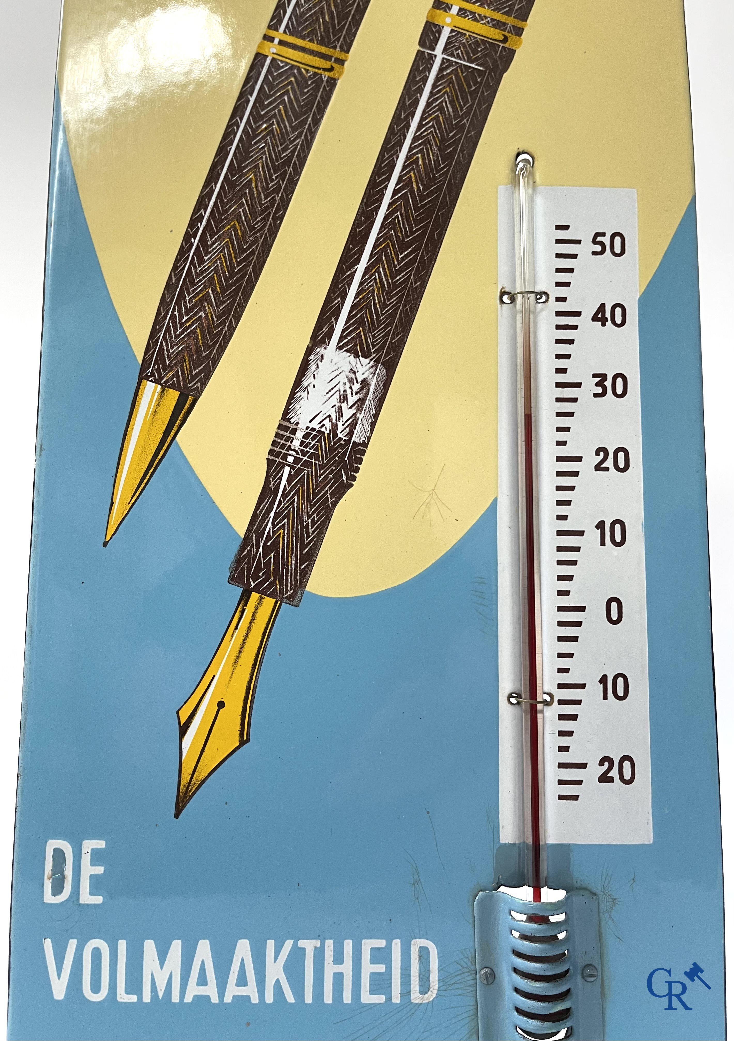 Soennecken "The Perfection" Enamel advertising thermometer for ballpoint pens and fountain pens. Emaillerie Belge. 1950's.
