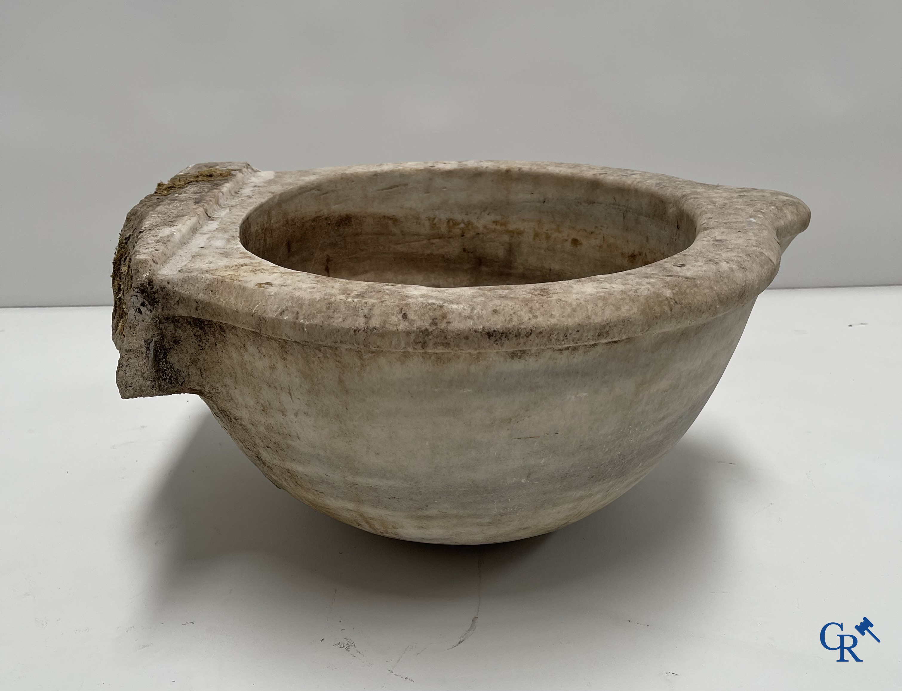 Exceptional large marble holy water barrel or font. 18th century.