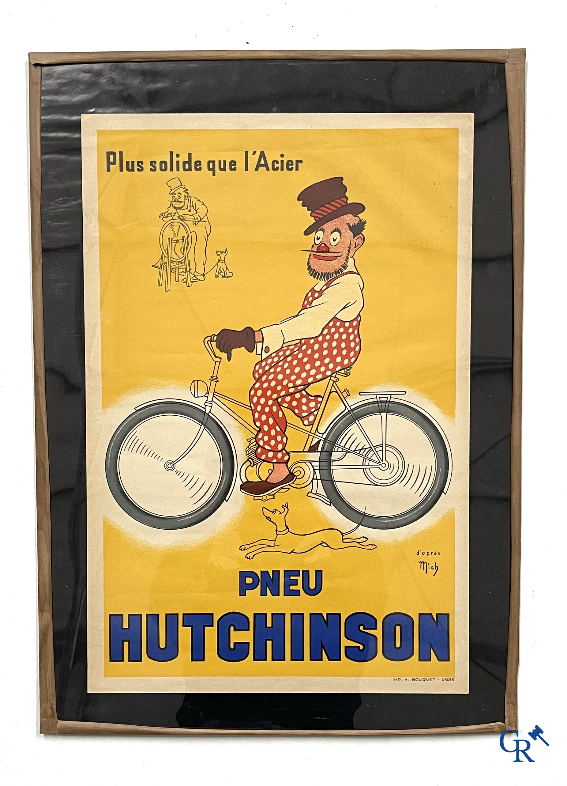 Pneu Hutchinson, Plus solide que l'Acier. Lithographie op papier met een ontwerp van Mich. Imp. H. Bouquet - Paris.