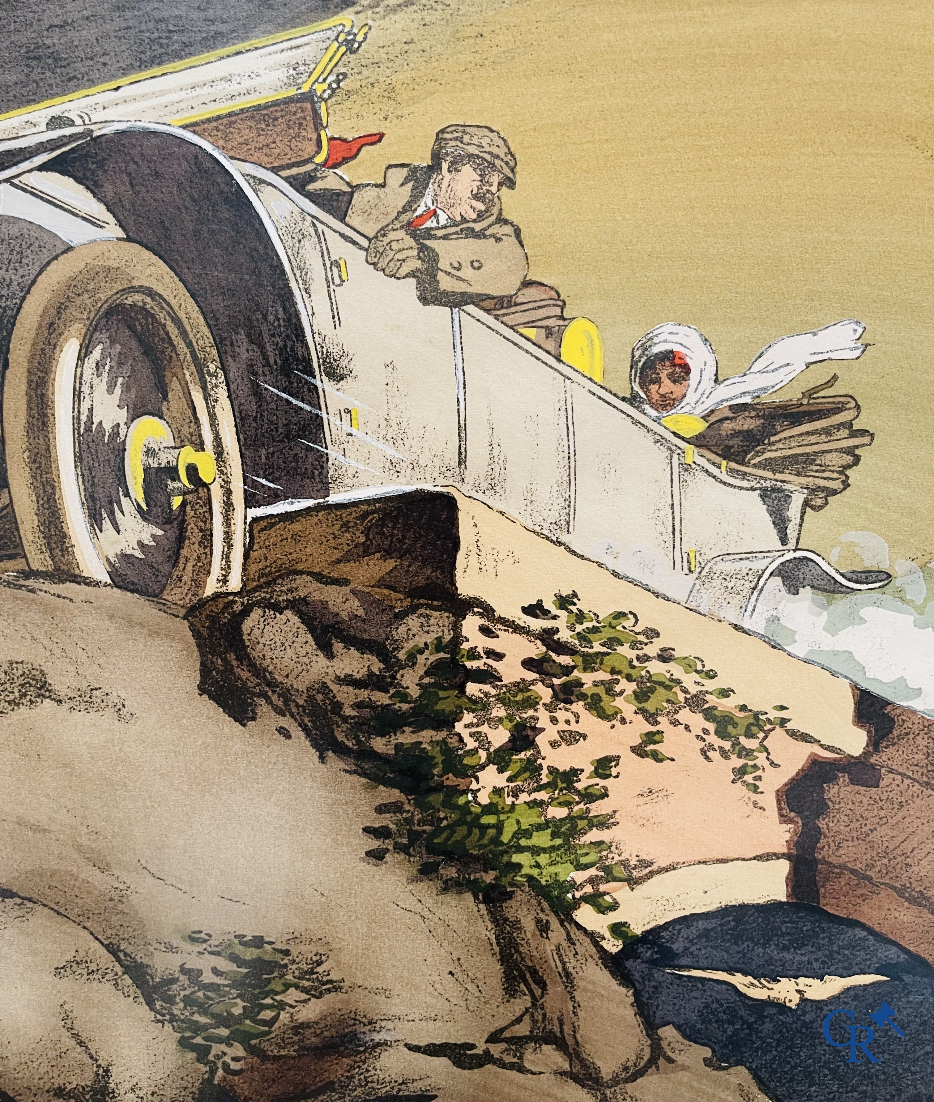 André Nevil, L'équipe "La Licorne" dans le Tour De France 1912. Colour lithography. Mabileau & Comp. Paris 1912.