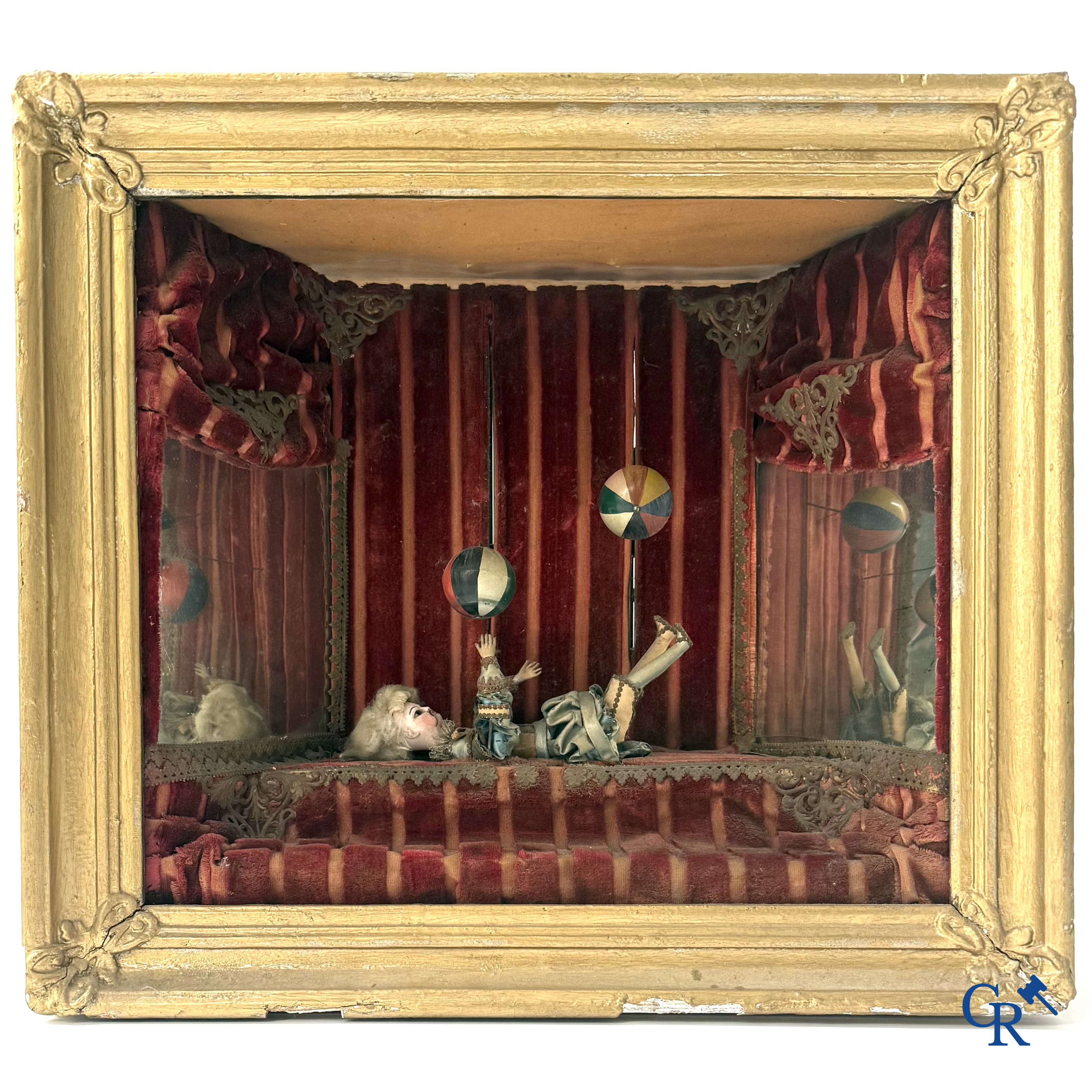 Phalibois, zeldzaam mechanisch geanimeerd diorama met jonglerende acrobaat. Frankrijk circa 1875.