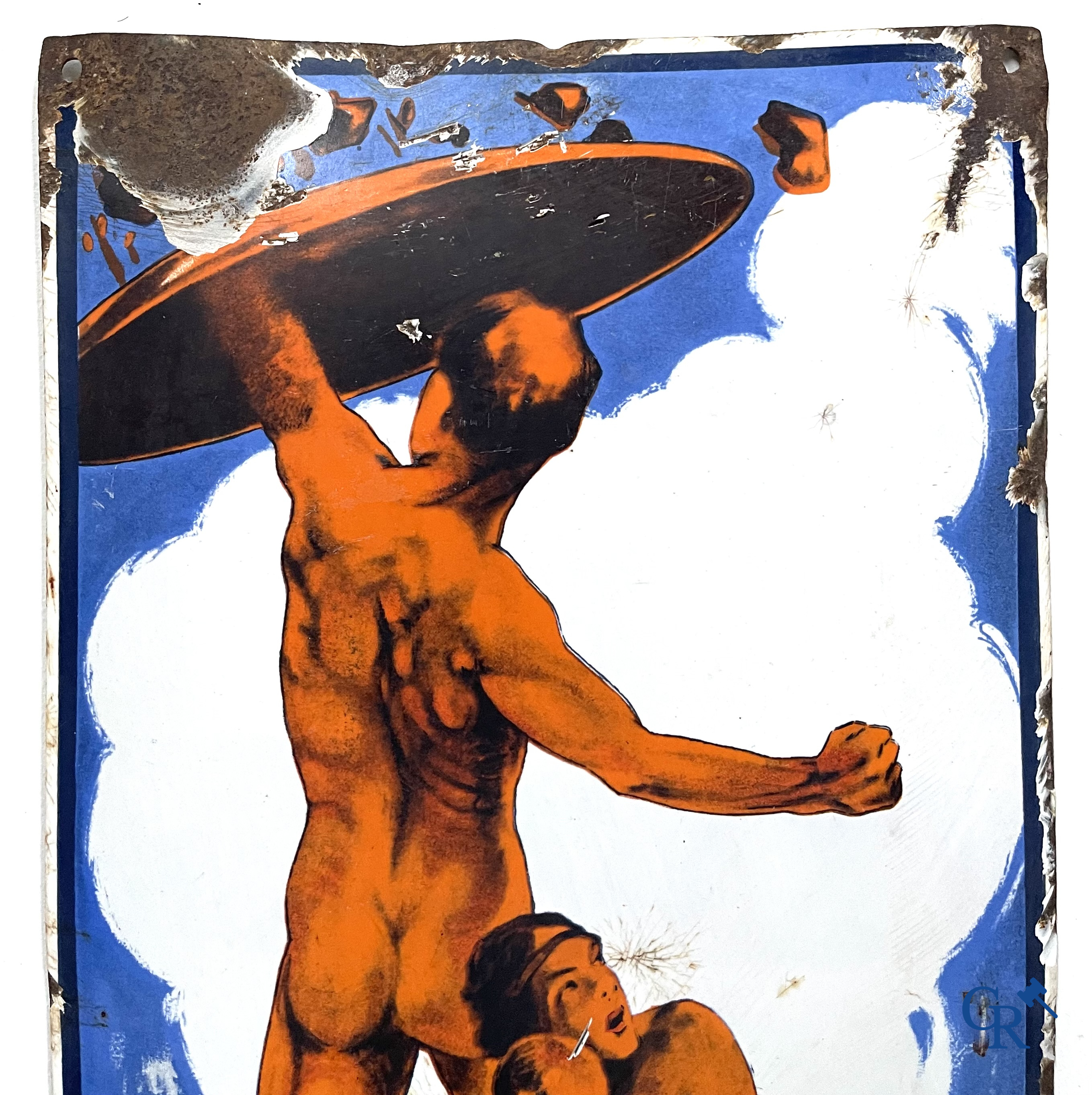 Prevoyance Sociale, enamel sign for Social Security insurances. Pyro-email Boos & Hahn. 1930's.